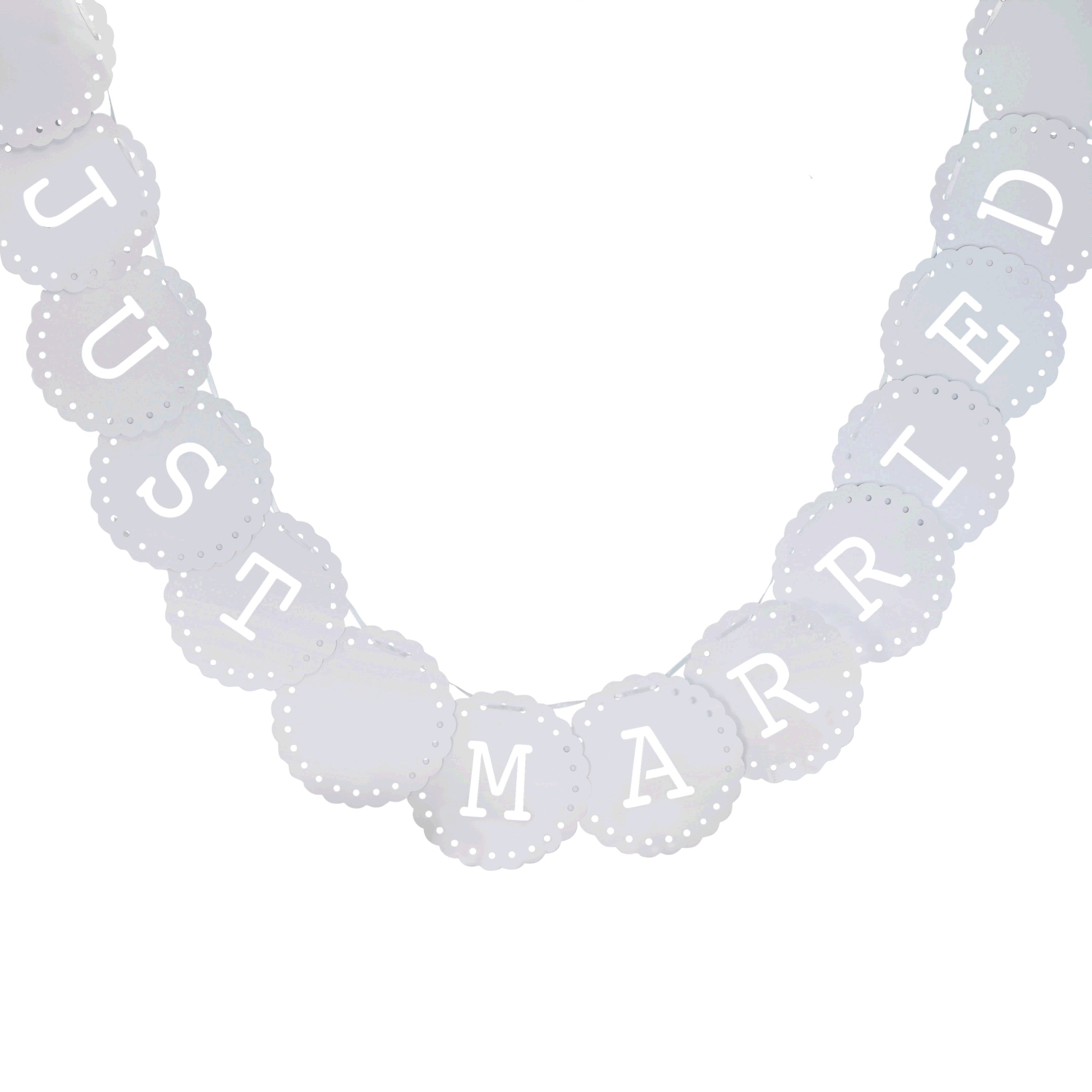 Guirlande « Just Married » – Blanc – Dentelle Vintage – Lot de 5