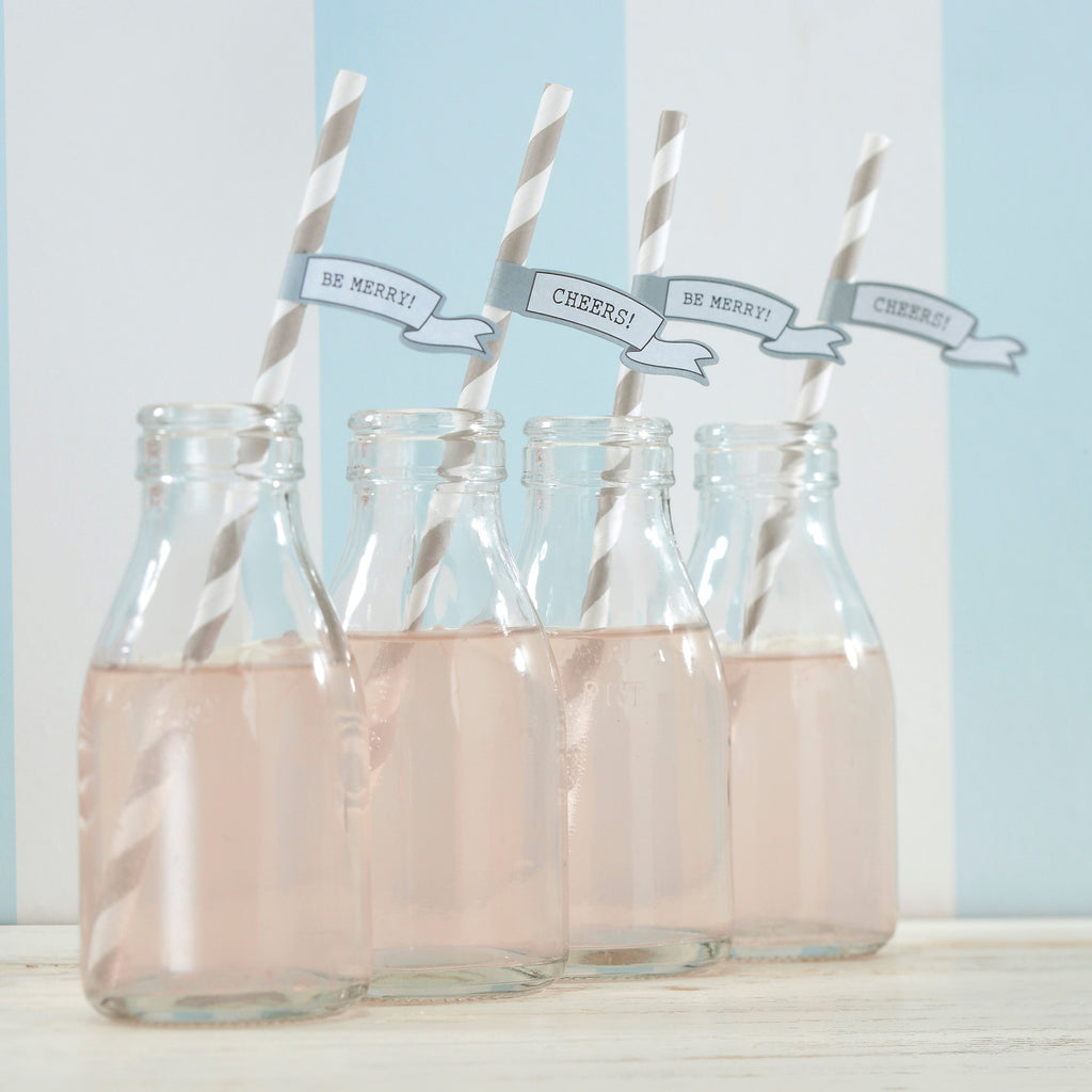 Paper Straws with Flags - Vintage Lace