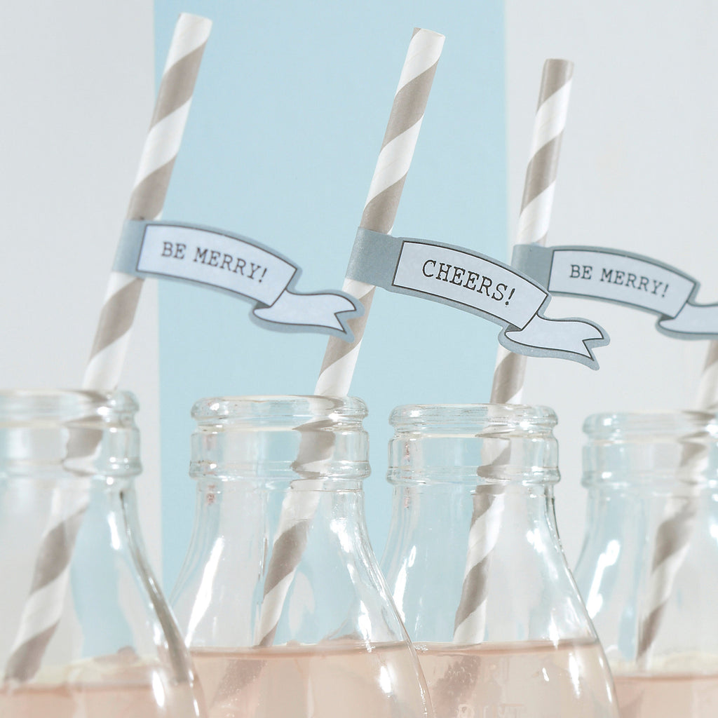 Paper Straws with Flags - Vintage Lace