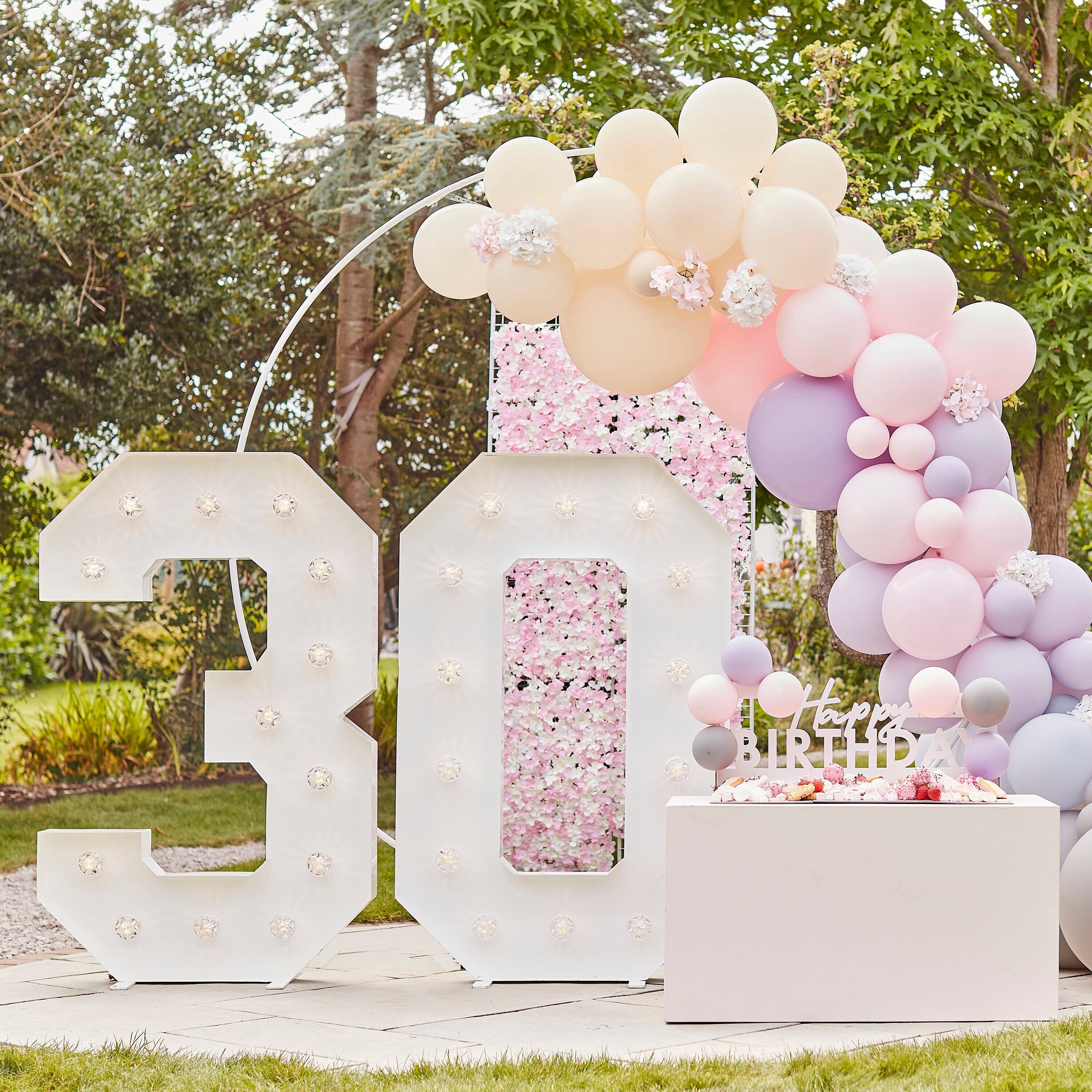 Luxe Pink, Lilac & Grey Balloon Arch with Hydrangeas