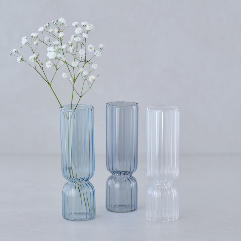 Blue and Clear Glass Bud Vases