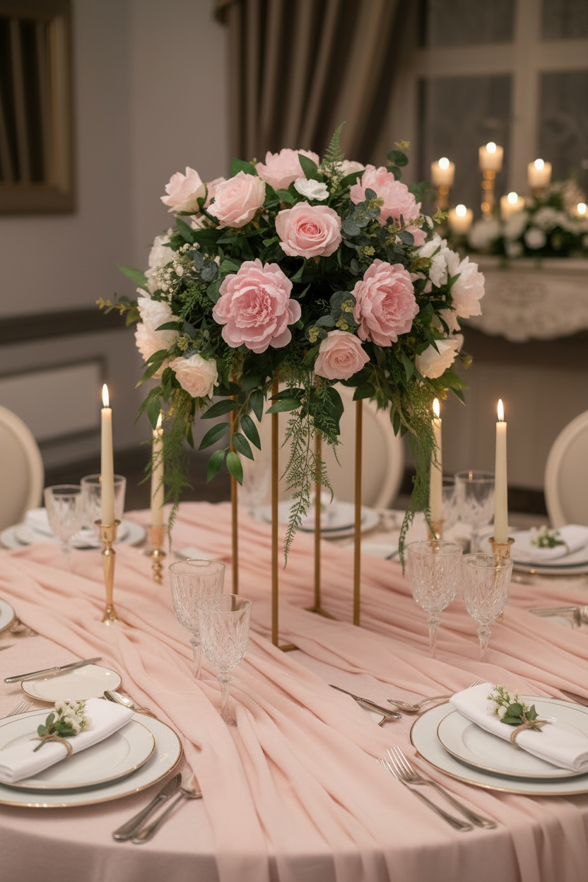 Blush pink table centre arrangement