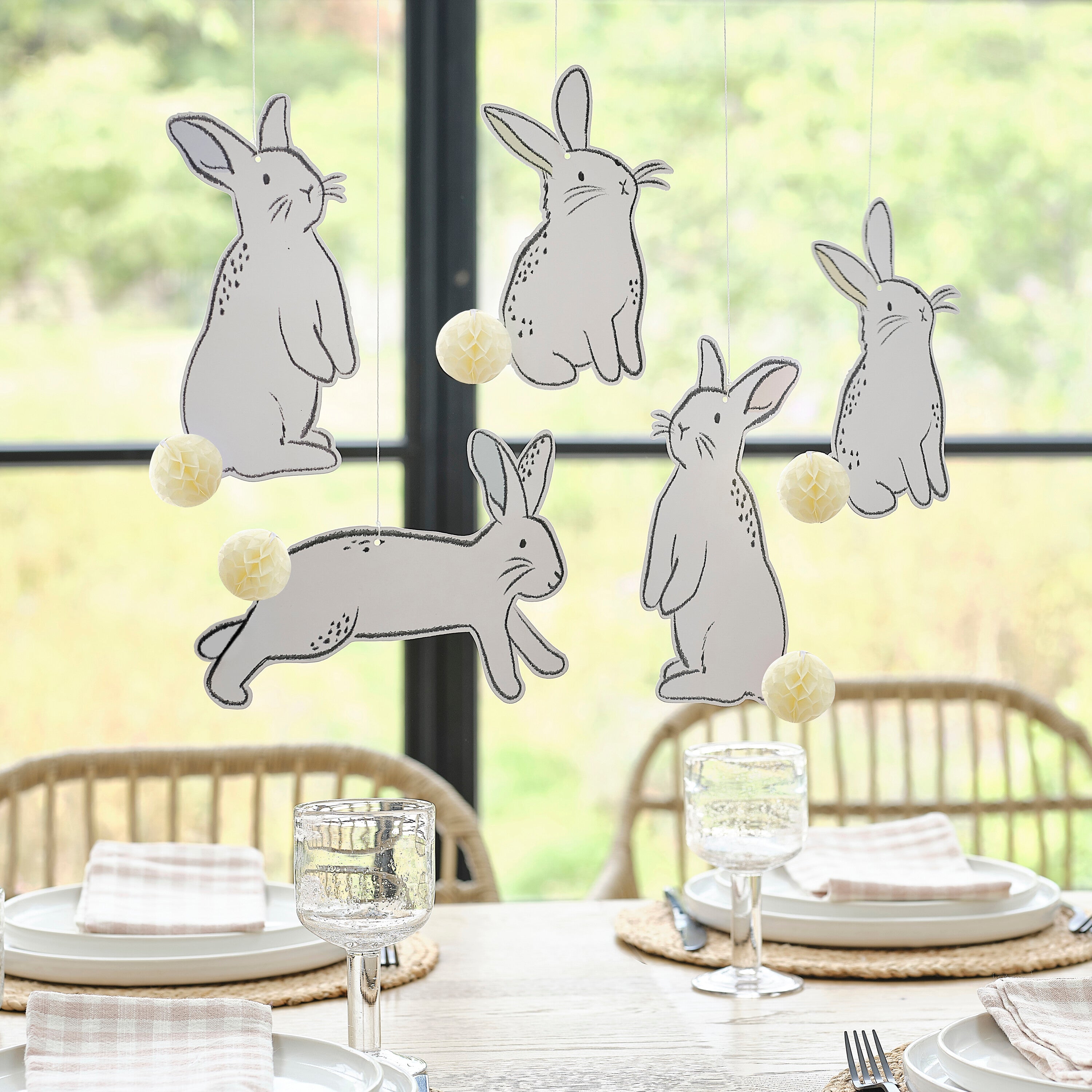 Hanging Easter Bunny Decorations with Honeycomb Tails- 5 Inner Pack