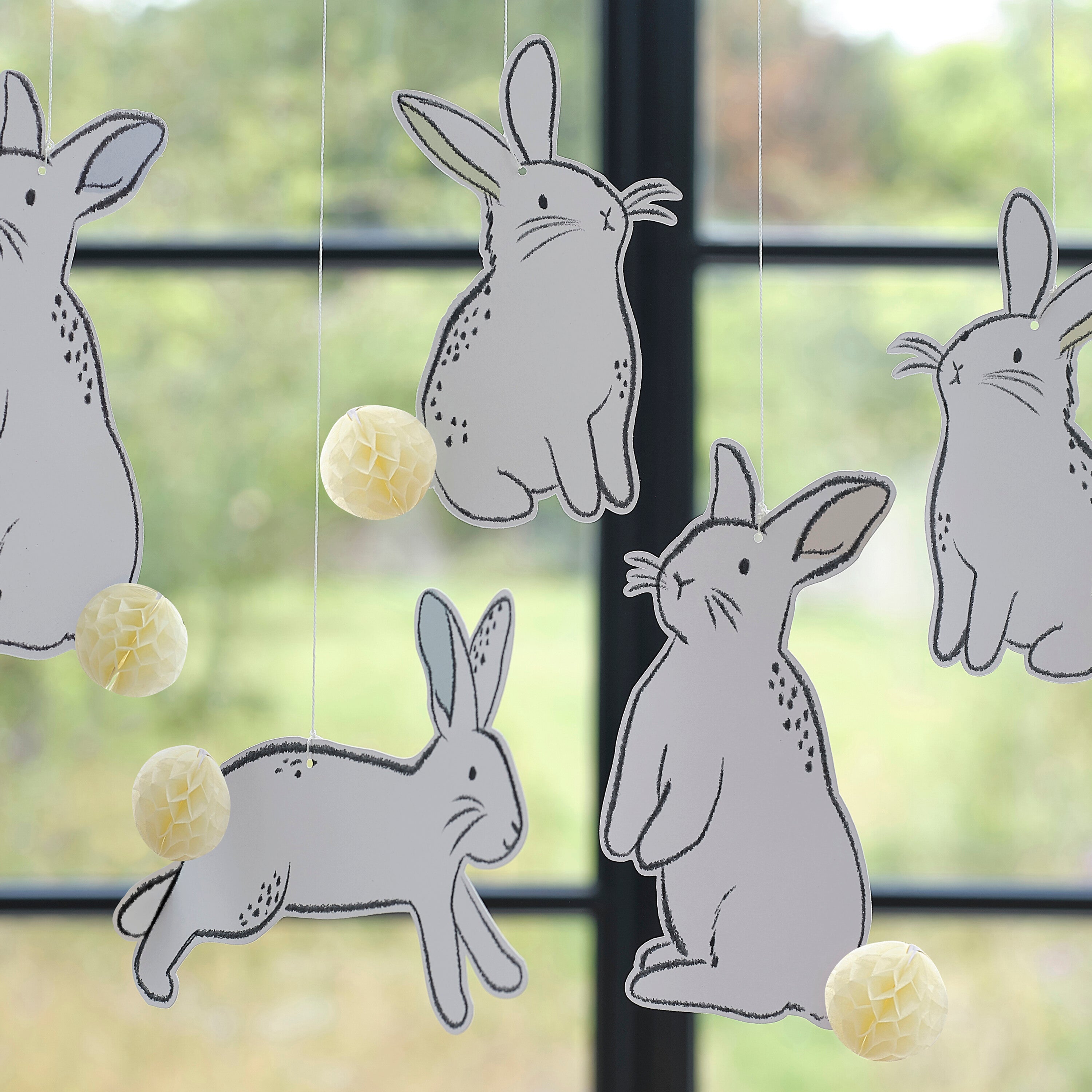 Hanging Easter Bunny Decorations with Honeycomb Tails- 5 Inner Pack