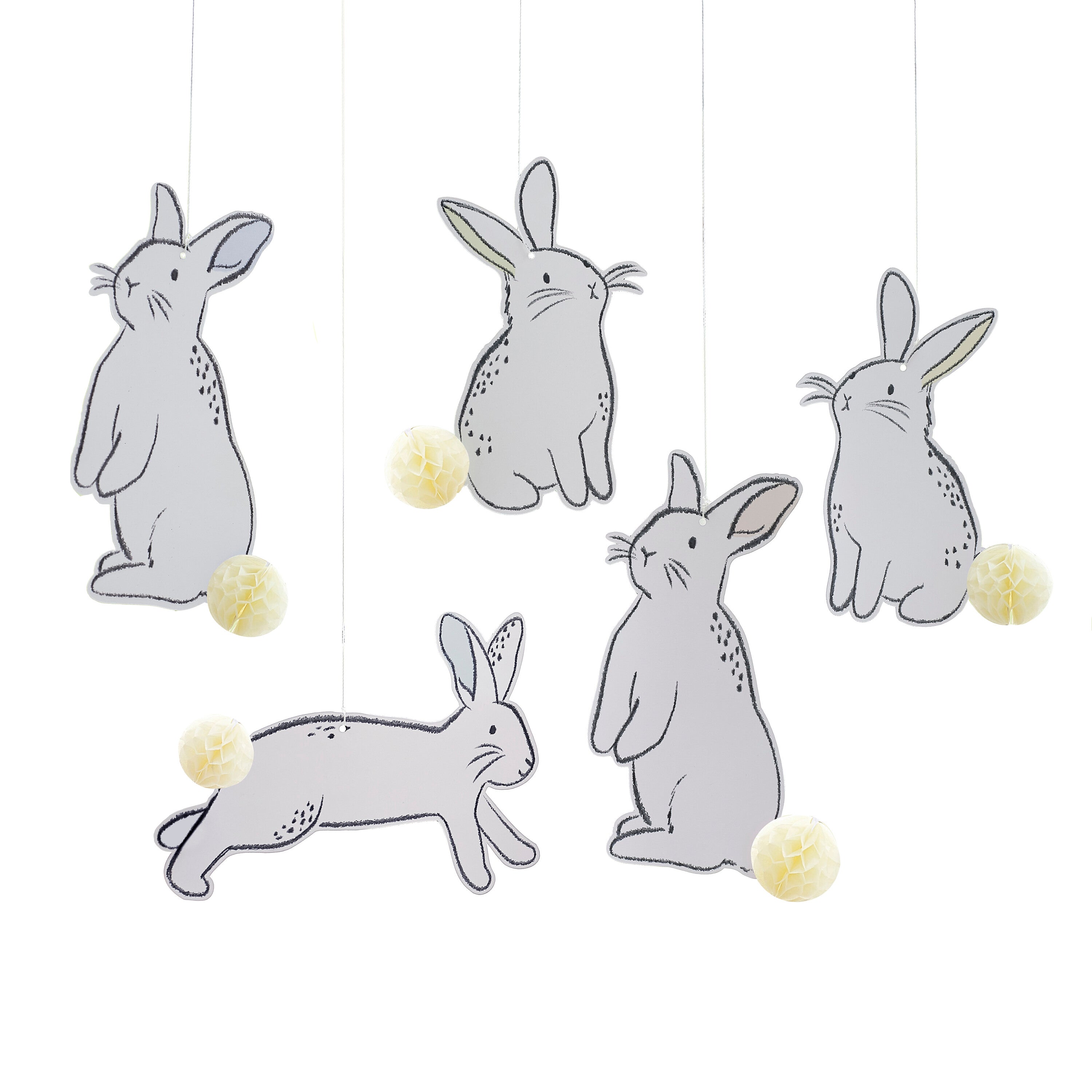 Hanging Easter Bunny Decorations with Honeycomb Tails- 5 Inner Pack