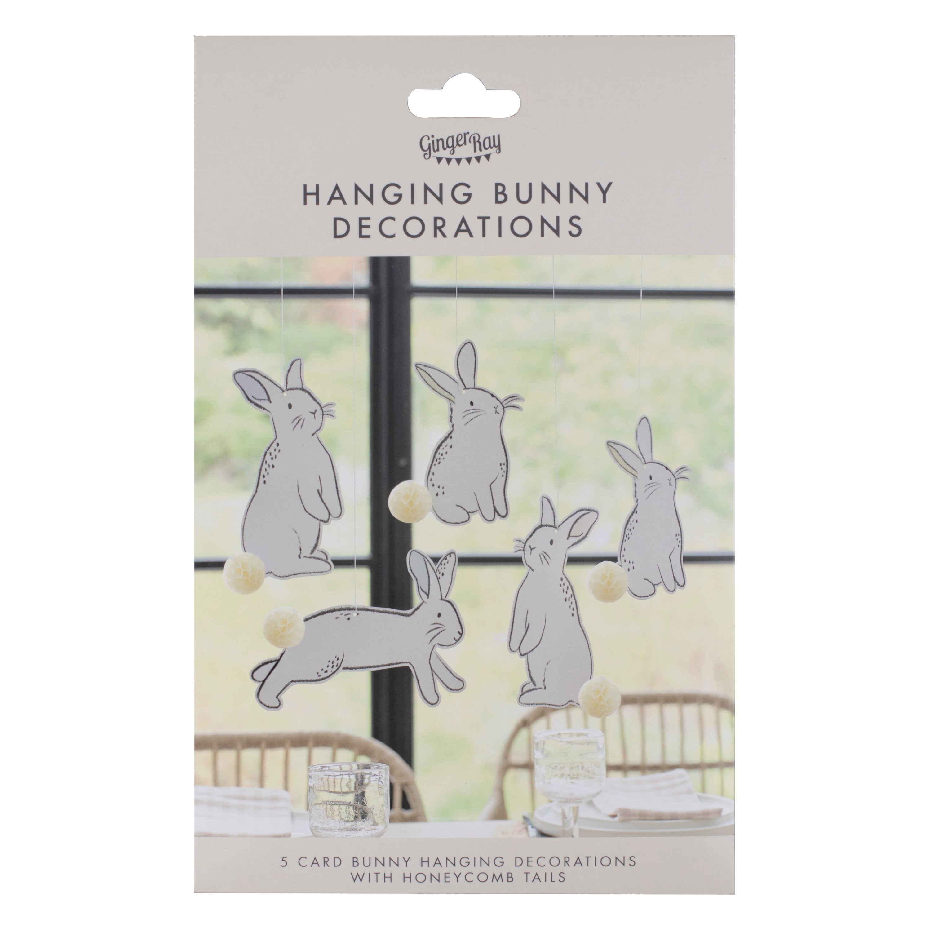 Hanging Easter Bunny Decorations with Honeycomb Tails- 5 Inner Pack