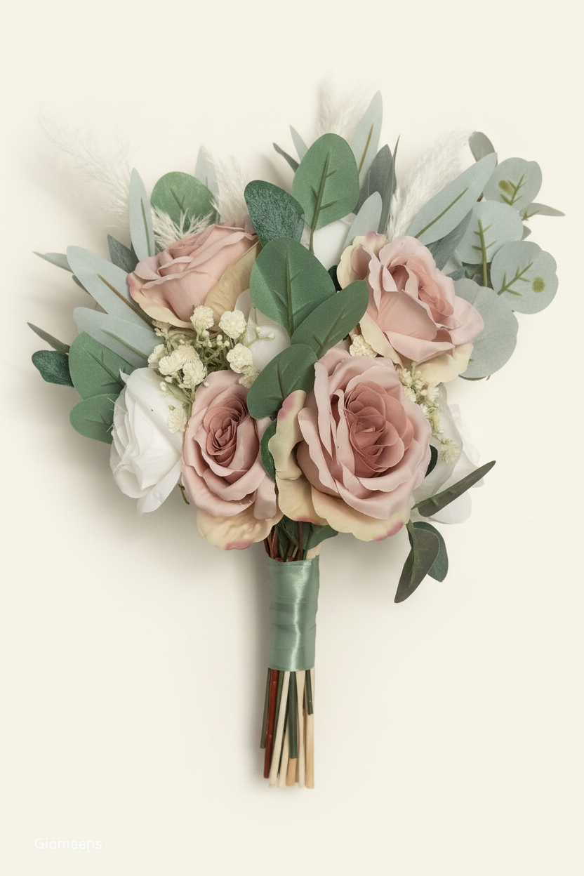 Bridal bouquet sage green ribbon