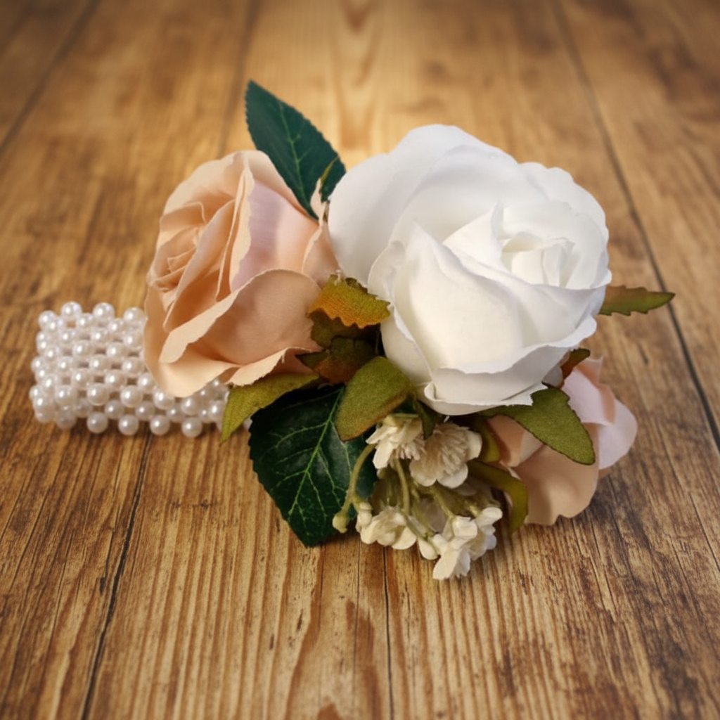 Bridesmaid posies on wood