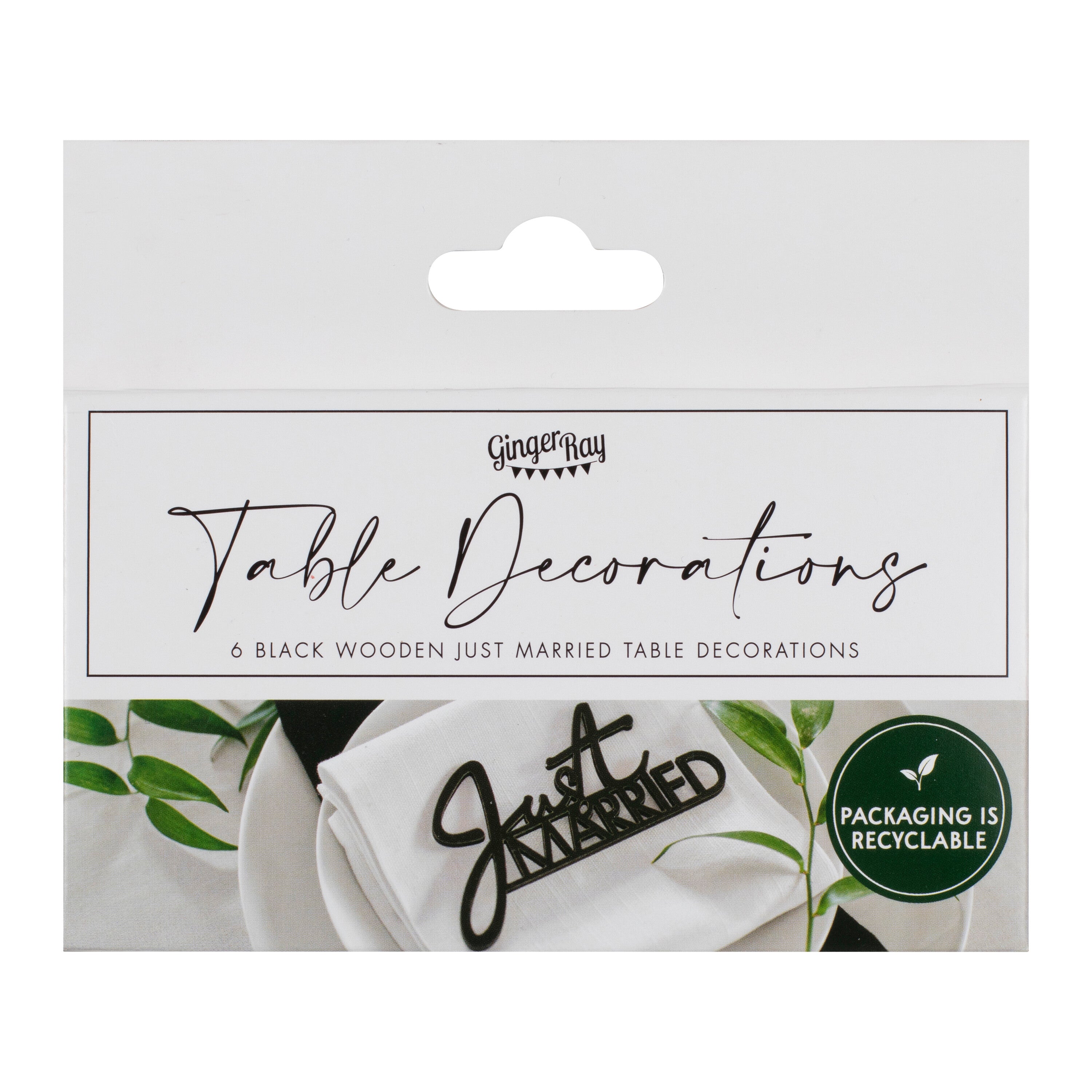Black Wooden Just Married Table Sign- 5 Inner Pack