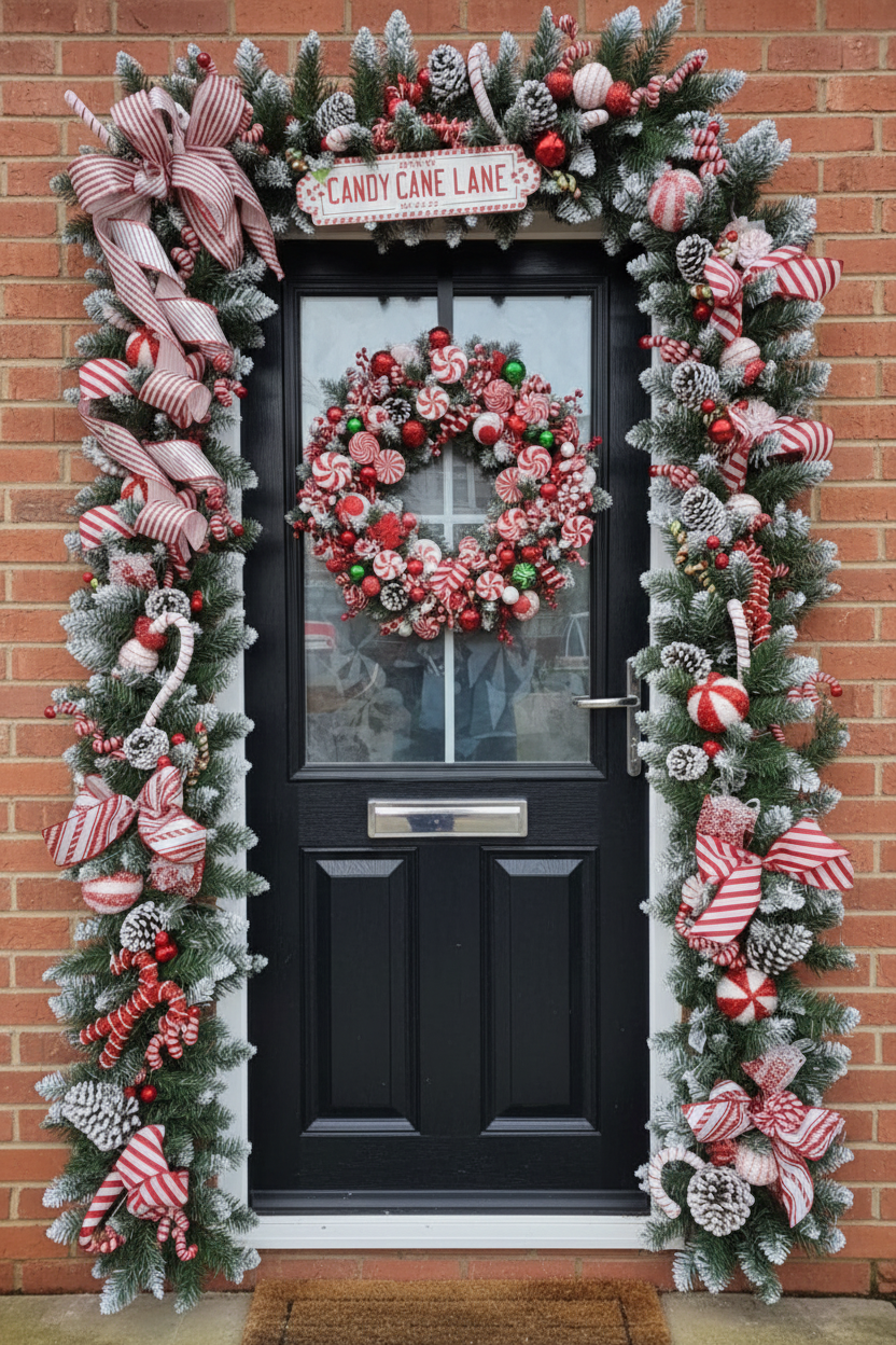 Candy Cane Garland on Black Door