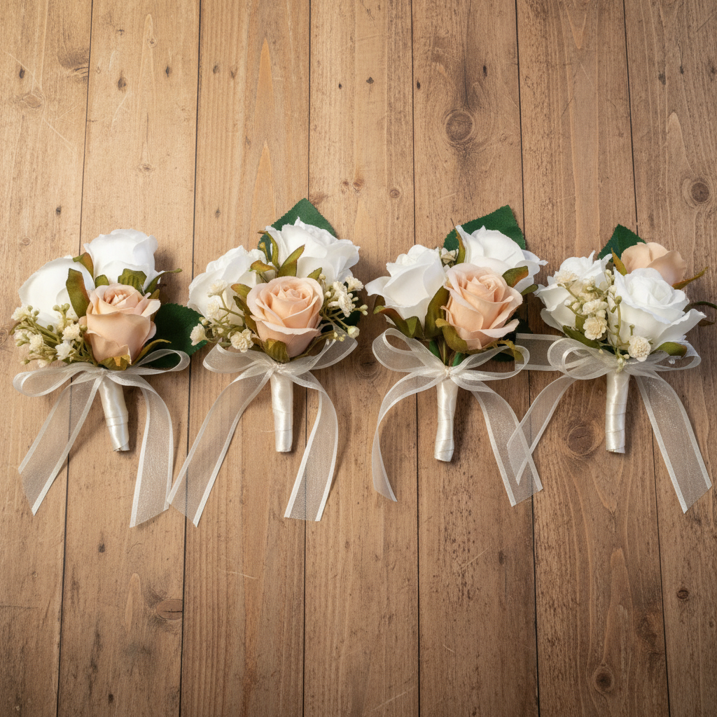 Cascading bouquet on wood