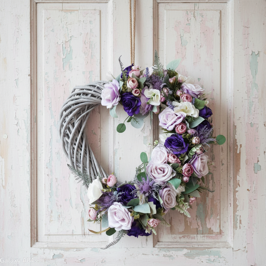 Chunky wicker heart wreath shabby chic