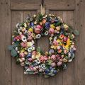 Colourful Spring Wreath on Rustic Door