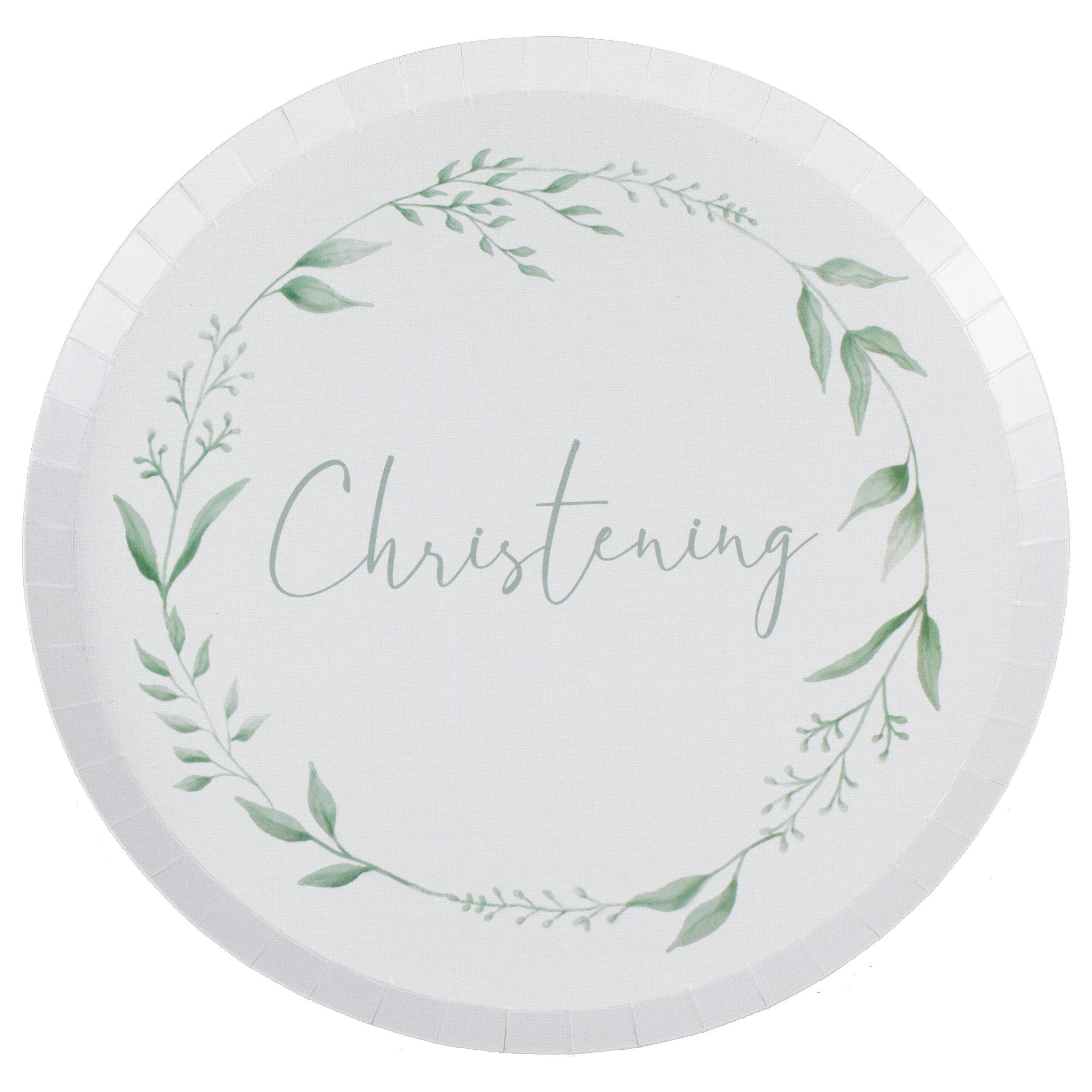 White and Green Christening Paper Plates