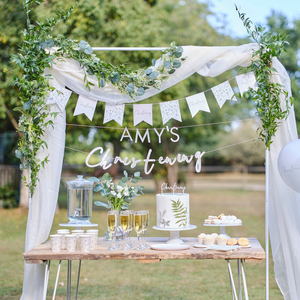 White and Green Christening Paper Plates