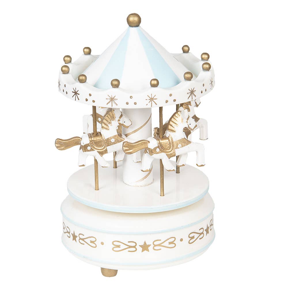 64206 Music box Ø 11x19 cm White Blue Plastic Little Horses