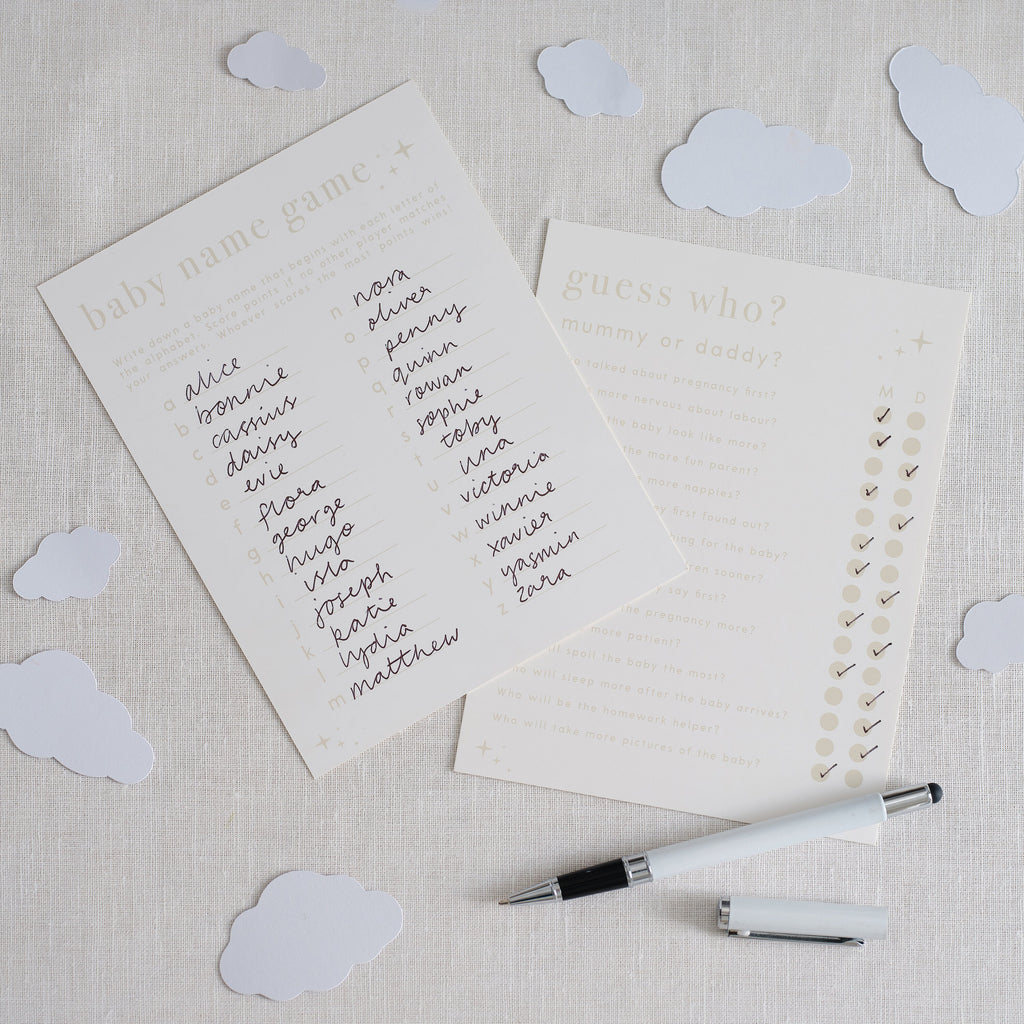 Double Sided Baby Shower Games Card
