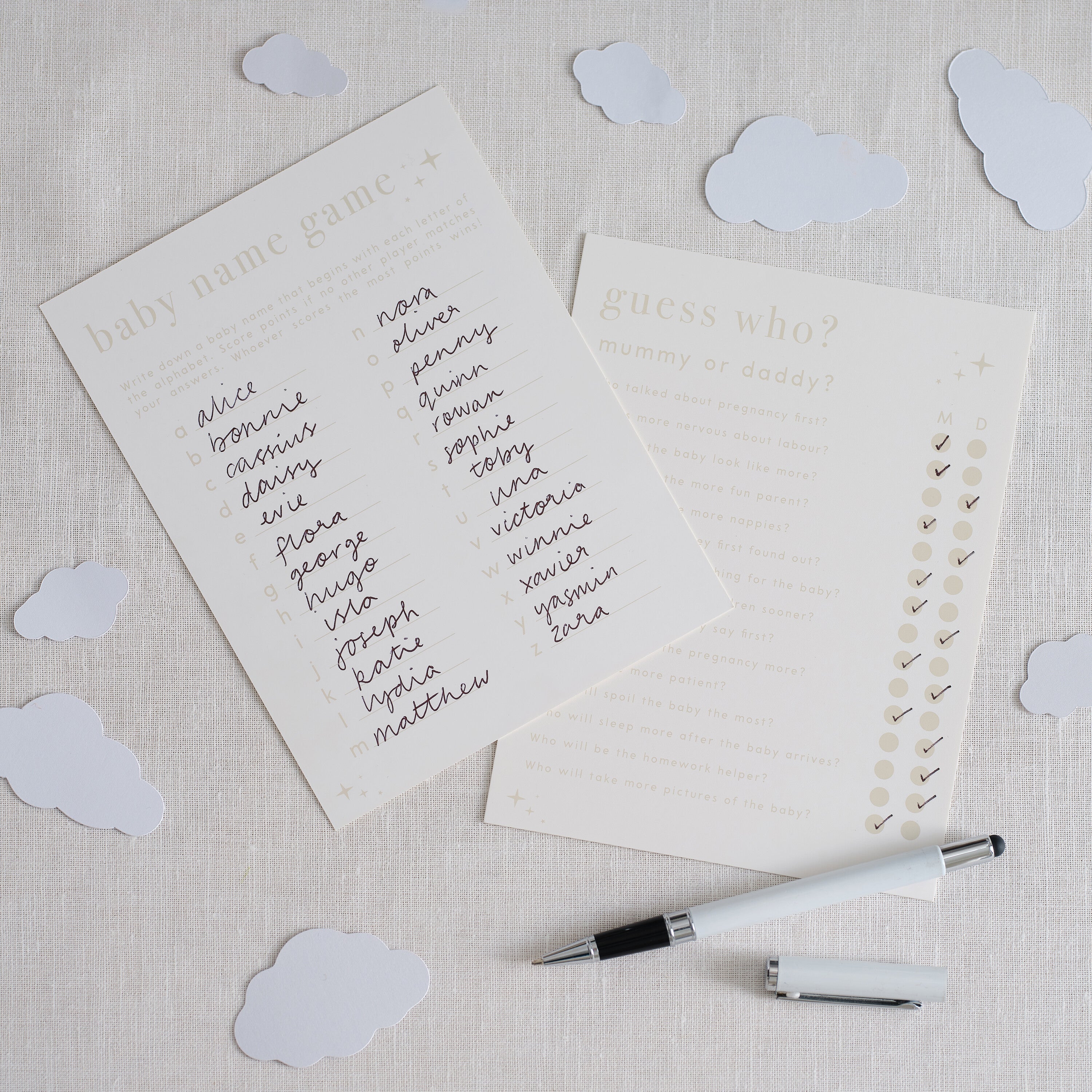 Double Sided Baby Shower Games Card