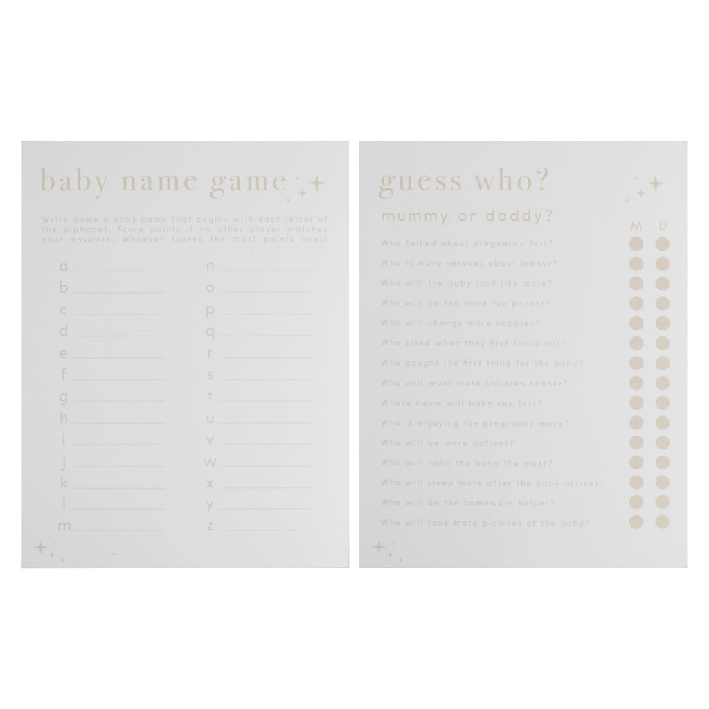 Double Sided Baby Shower Games Card