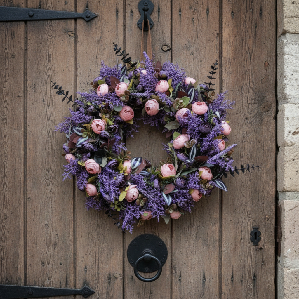 Deep Purple Wreath on Rustic Door