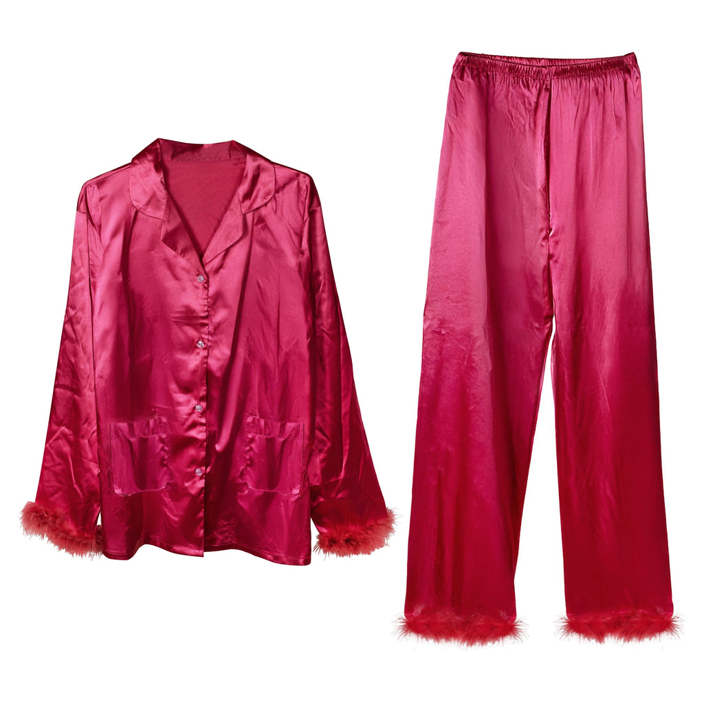 Pink Satin Pyjamas with Feather Trims - Medium- 5 Inner Pack