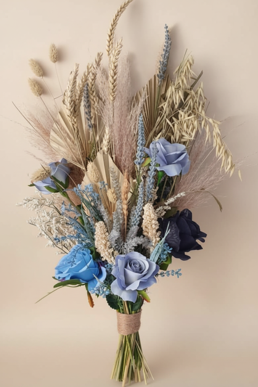 Dried flower bouquet with cream background