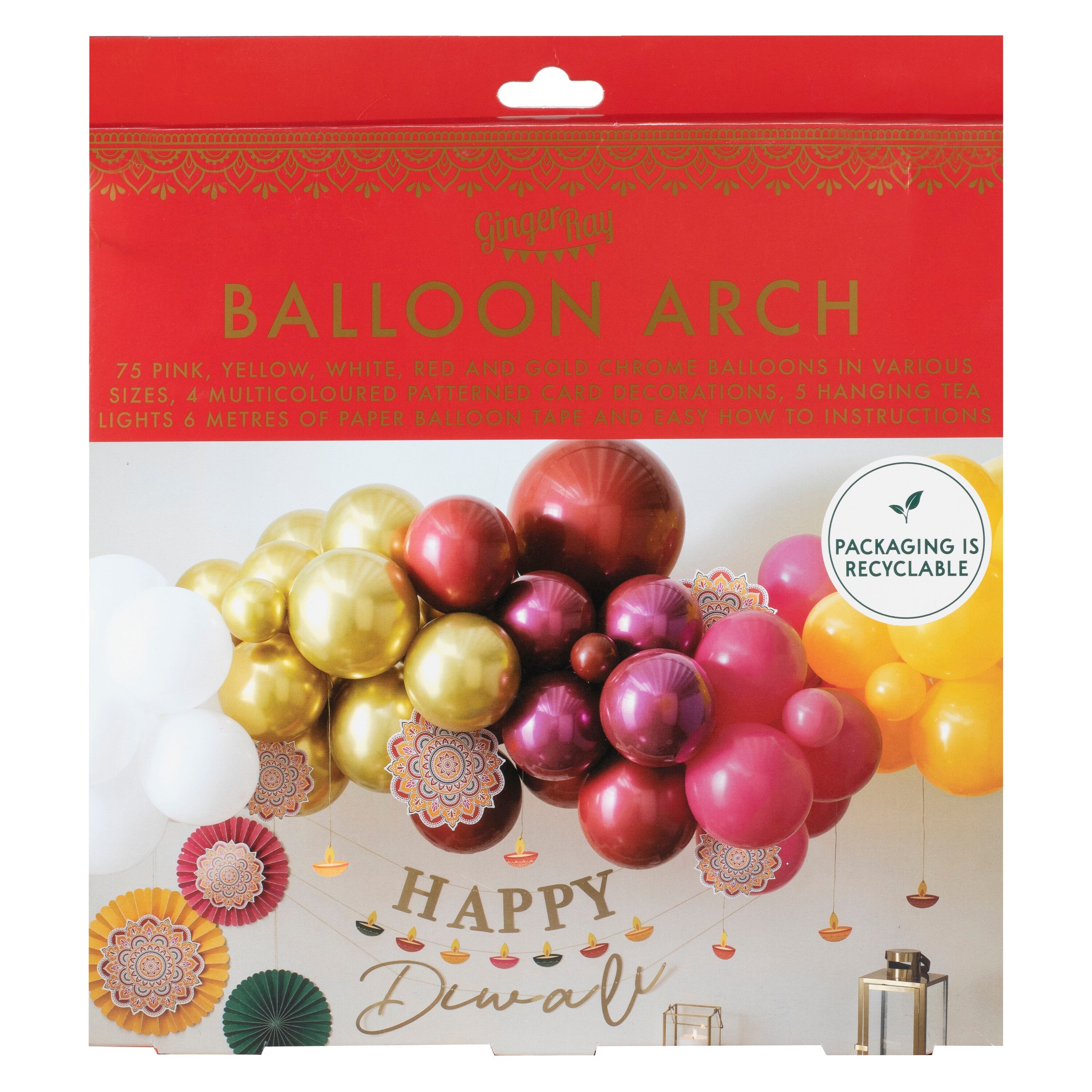Diwali Balloon Arch Kit with Fans and Tealight Card Decorations- 5 Inner Pack