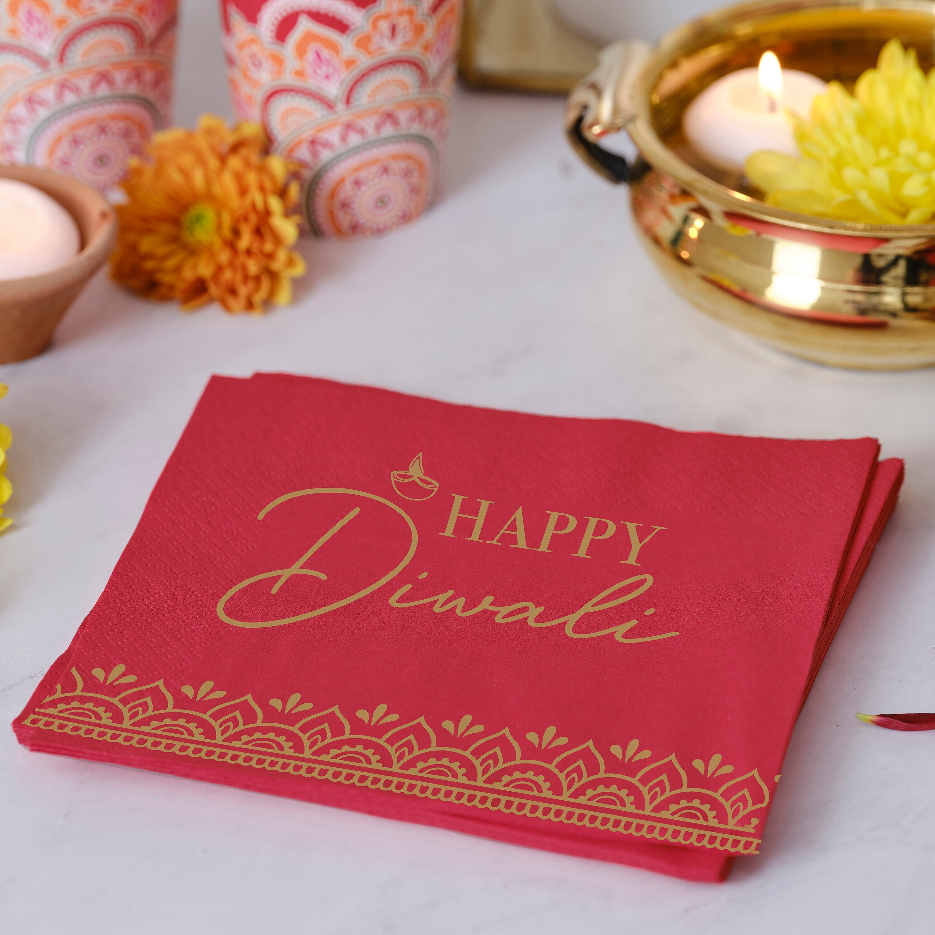 Red Happy Diwali Paper Napkins- 5 Inner Pack