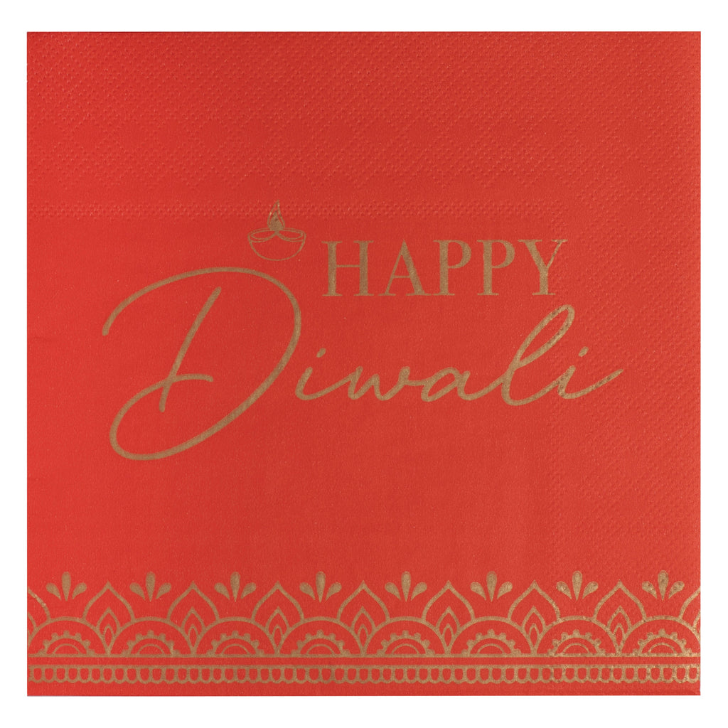 Red Happy Diwali Paper Napkins
