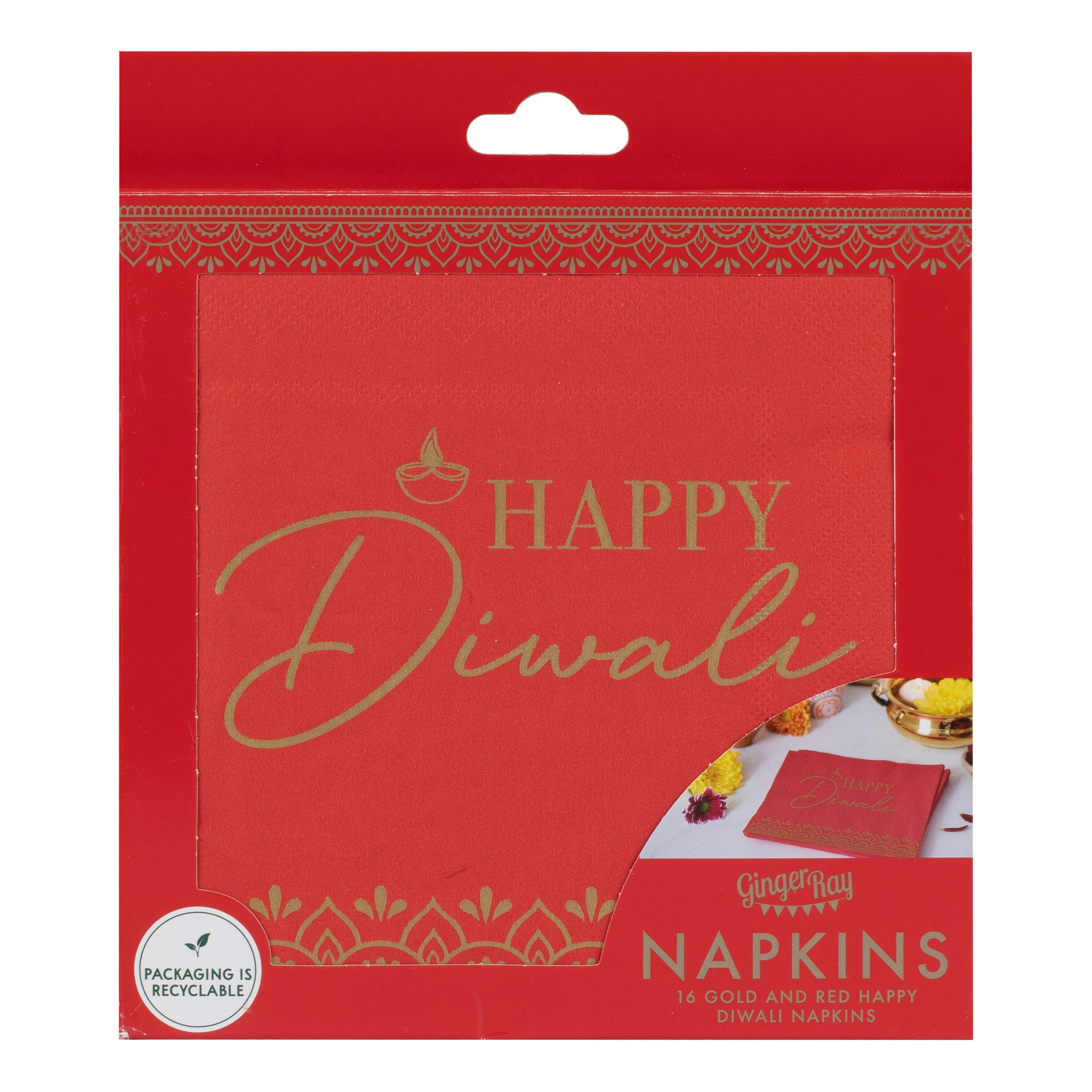 Red Happy Diwali Paper Napkins