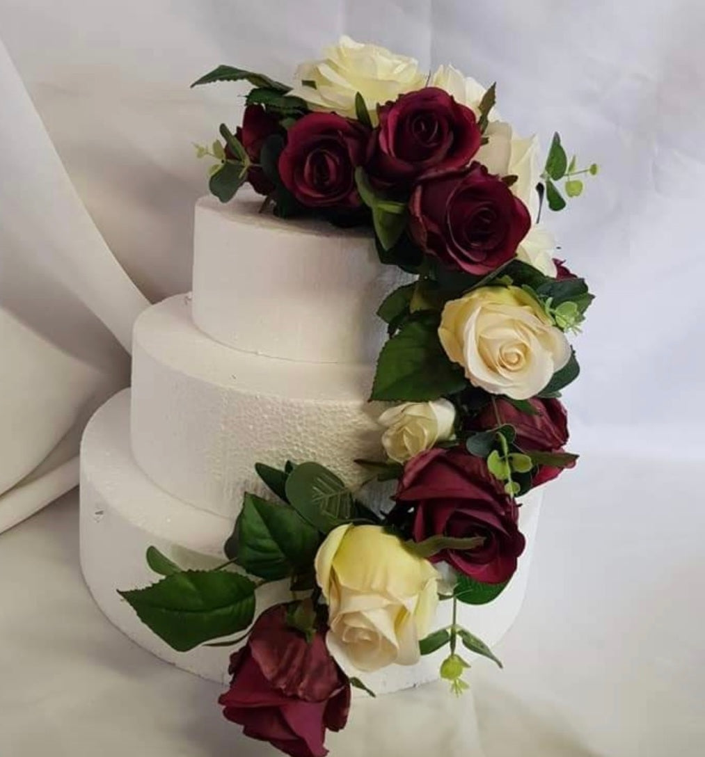 Burgundy & Ivory Rose Cake Garland