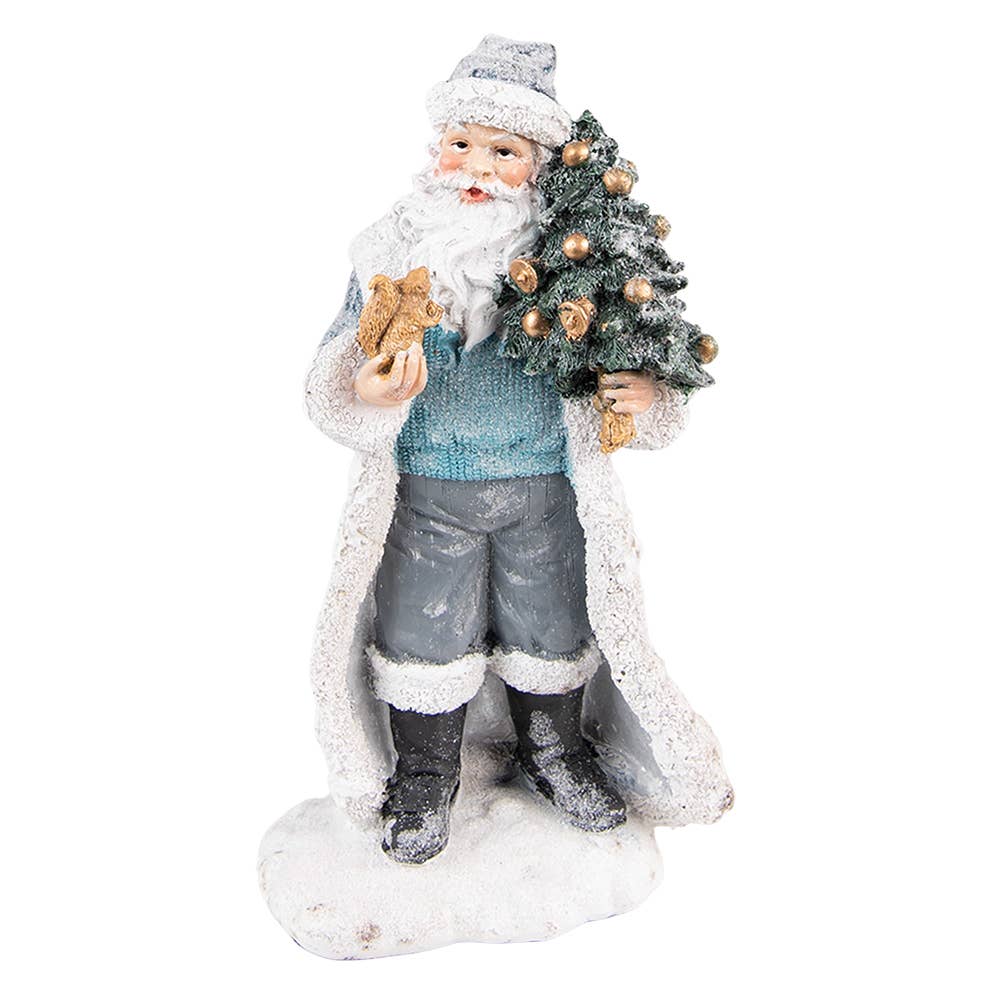 6PR3739 Figurine Santa Claus 21 cm Grey Blue Polyresin