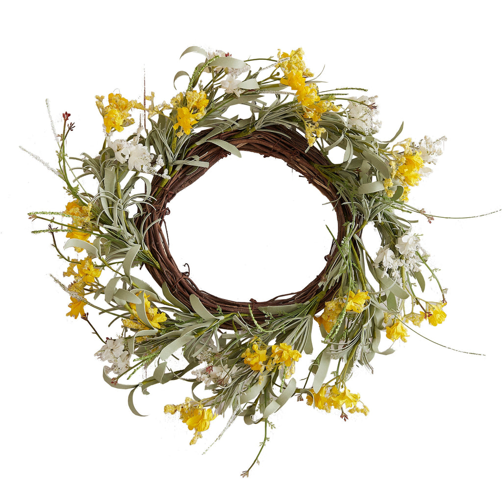 Yellow Artificial Flower Foliage Spring Wreath- 5 Inner Pack