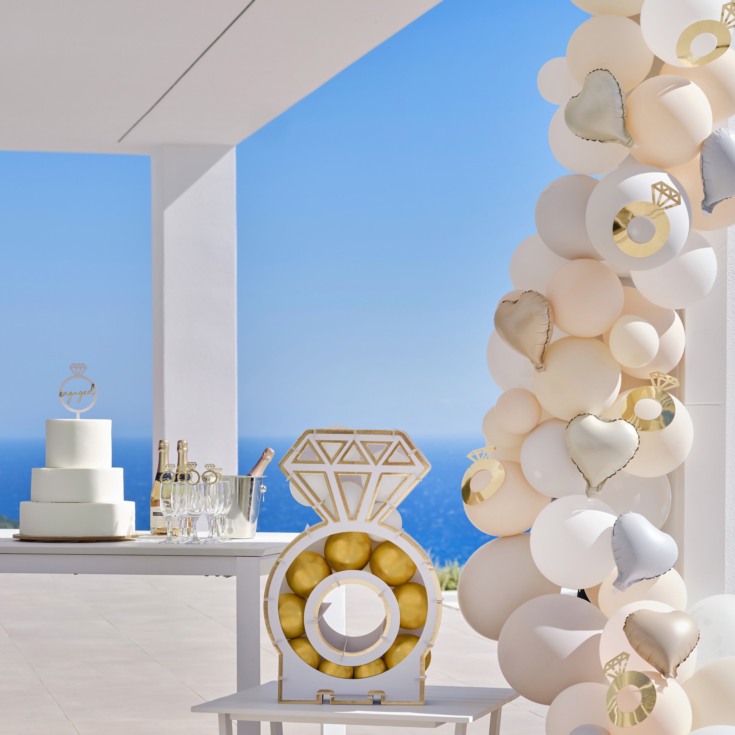 Cream, Grey and Confetti Engagement Party Balloon Arch- 5 Inner Pack