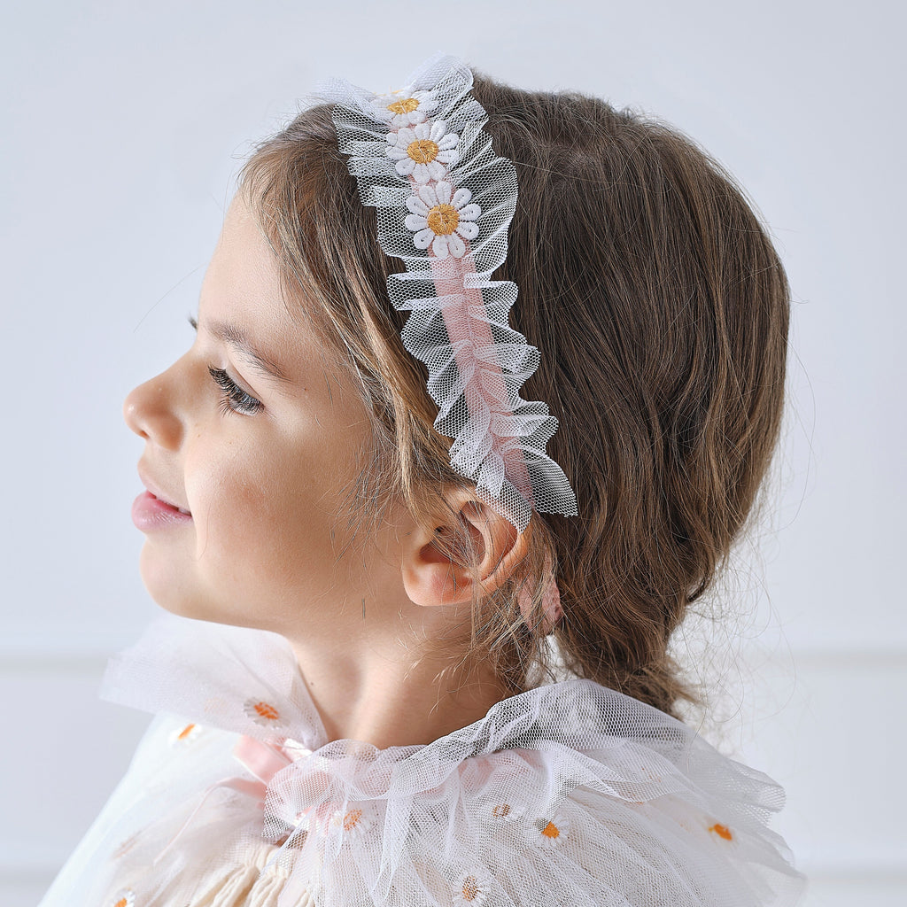 White and Pink Daisy Flower Headband- 4 Inner Pack