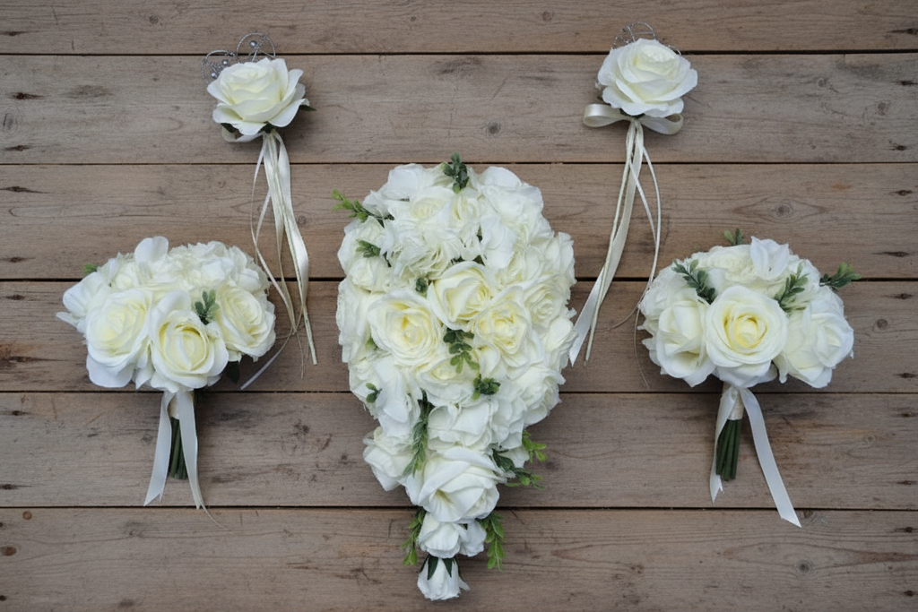 Flat lay cascading bouquet