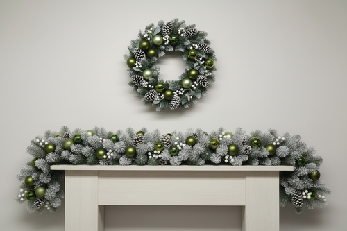 Forest Green Wreath & Garland Mantelpiece Scene