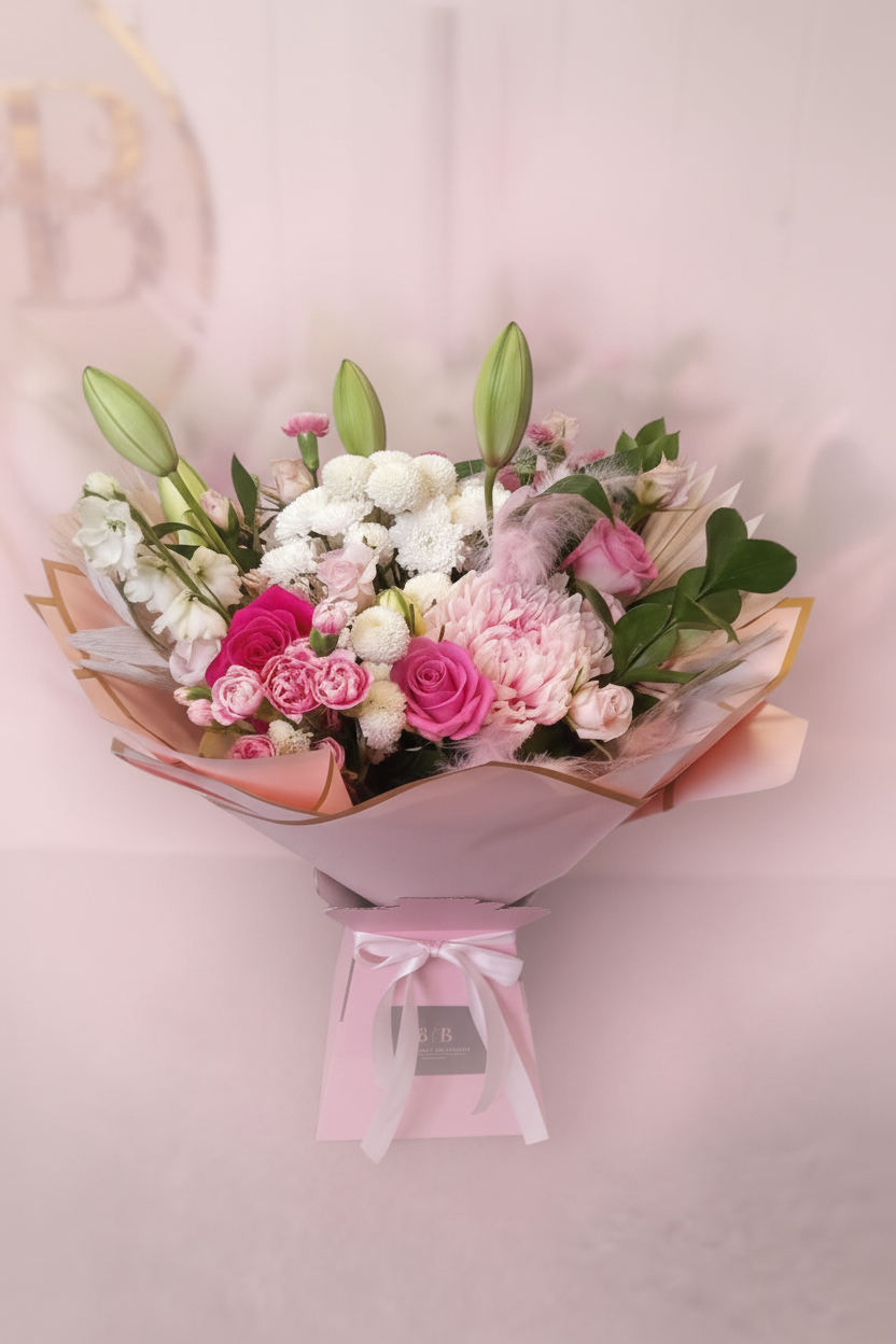 Fresh Flower Bouquet – Hazy Pink Background