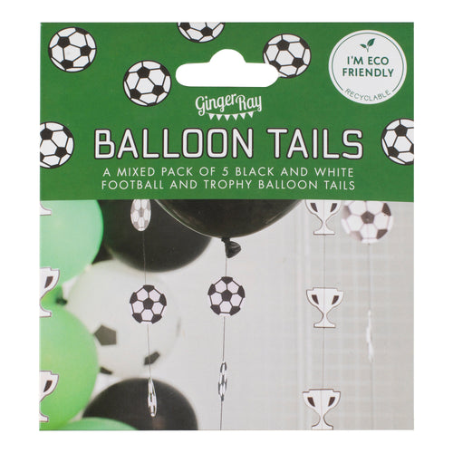 Schwarz-weiße Fußball-Luftballonschweife – 5er-Packung