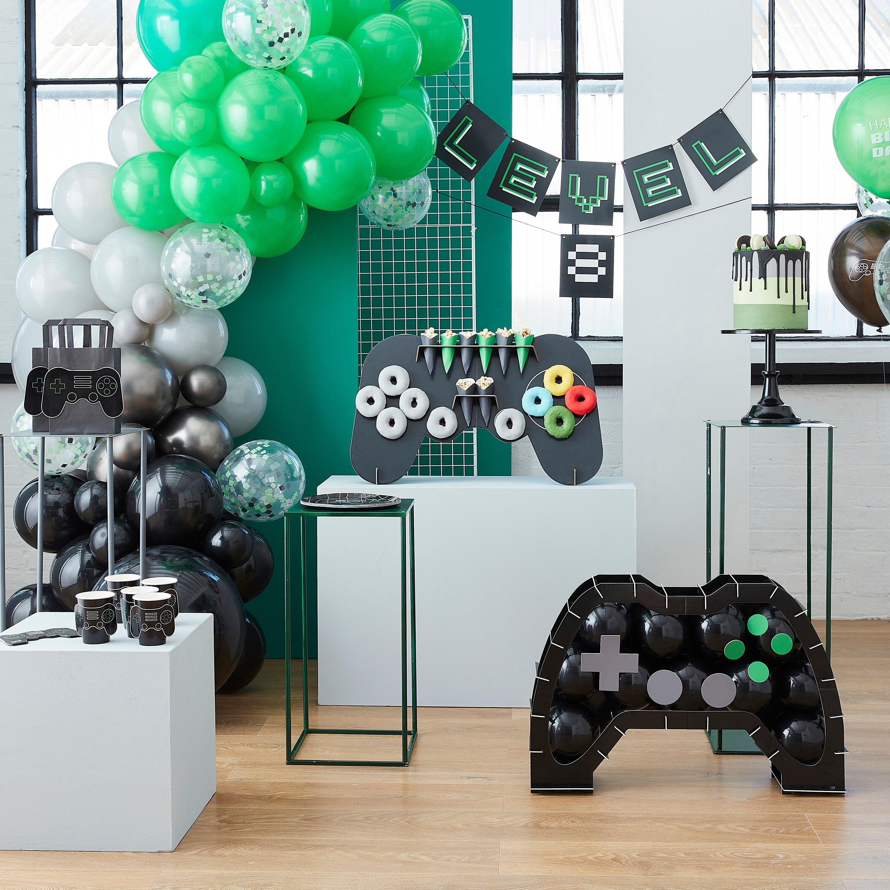 Black, Green and Grey Balloon Mosaic Balloon Pack with Letters- 5 Inner Pack