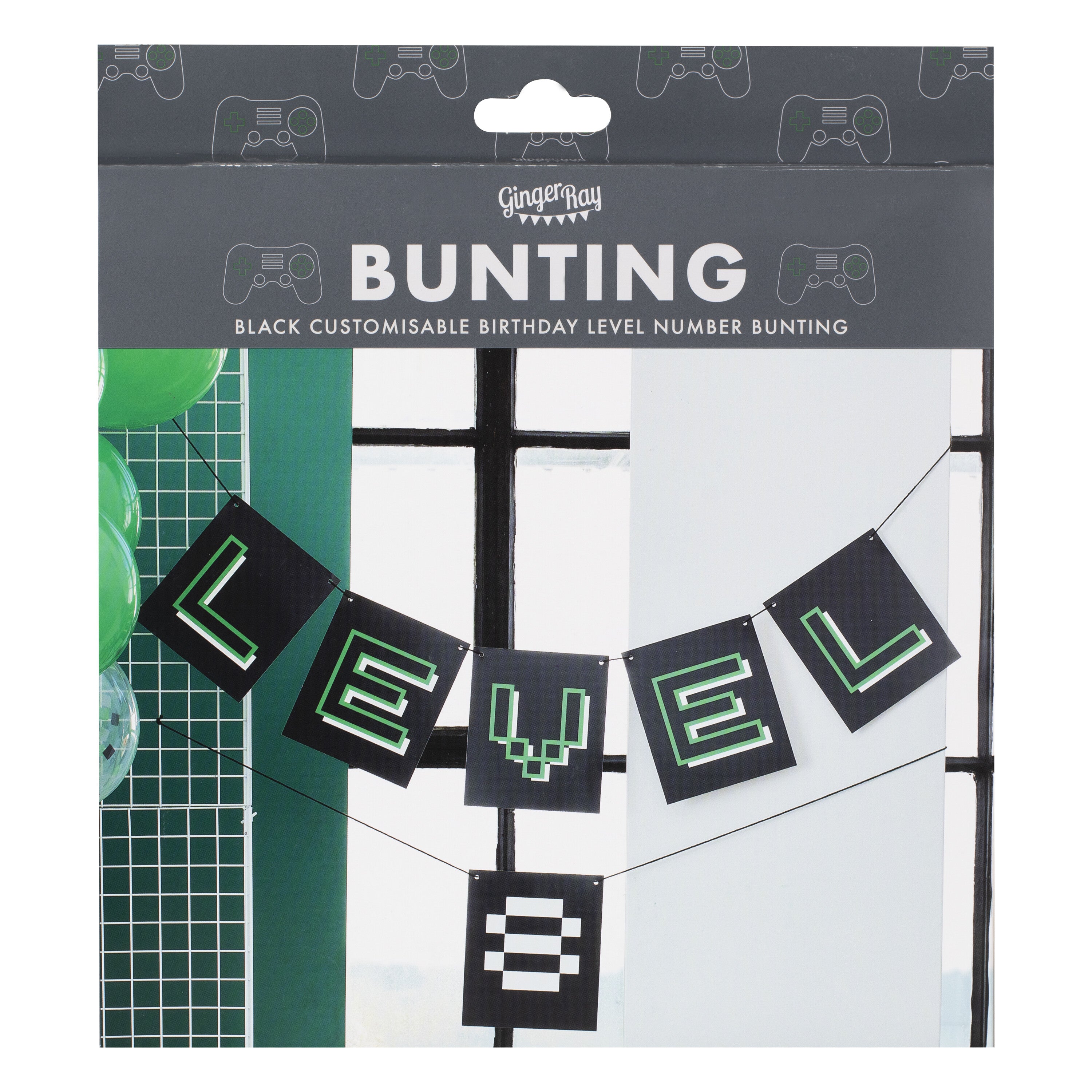 Customisable Age Black and Green Level Up Bunting