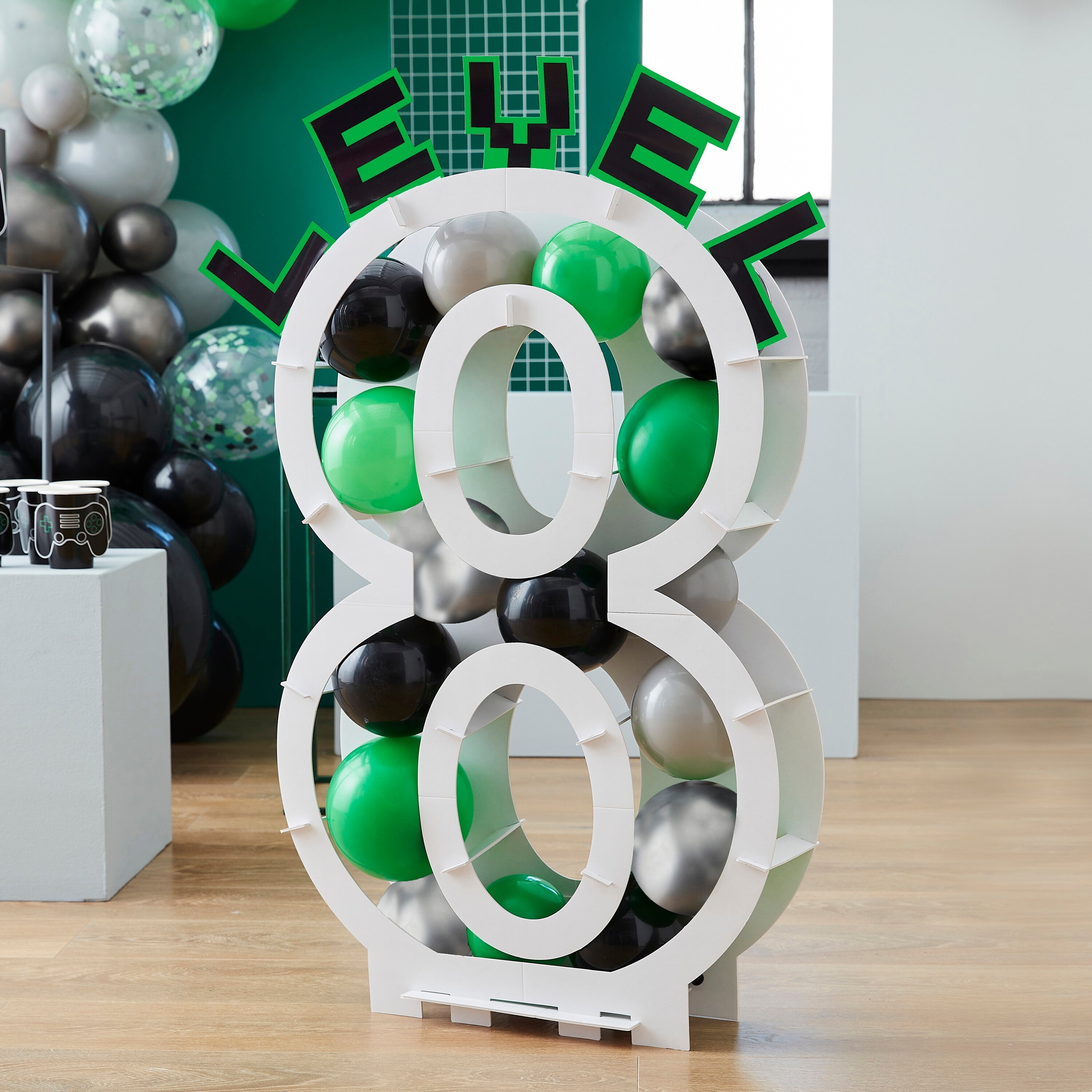 Black, Green and Grey Balloon Mosaic Balloon Pack with Letters- 5 Inner Pack