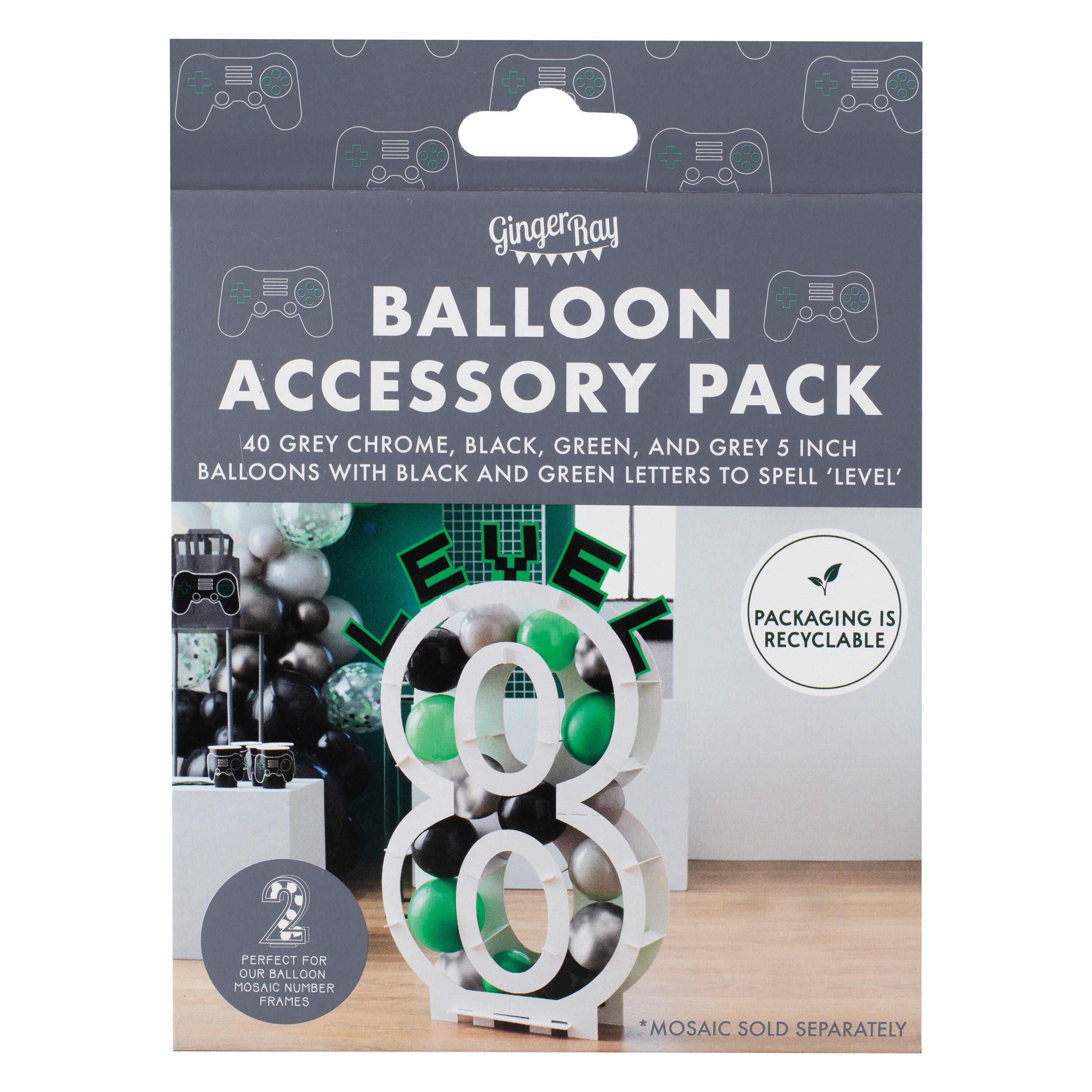 Black, Green and Grey Balloon Mosaic Balloon Pack with Letters- 5 Inner Pack