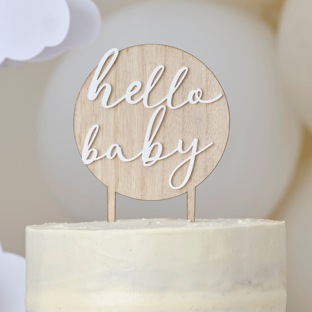 Hello Baby Wood and Acrylic Baby Shower Cake Topper- 5 Inner Pack