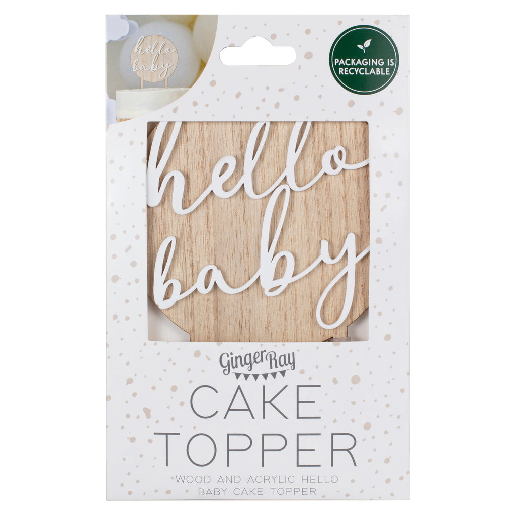 Hello Baby Wood and Acrylic Baby Shower Cake Topper- 5 Inner Pack