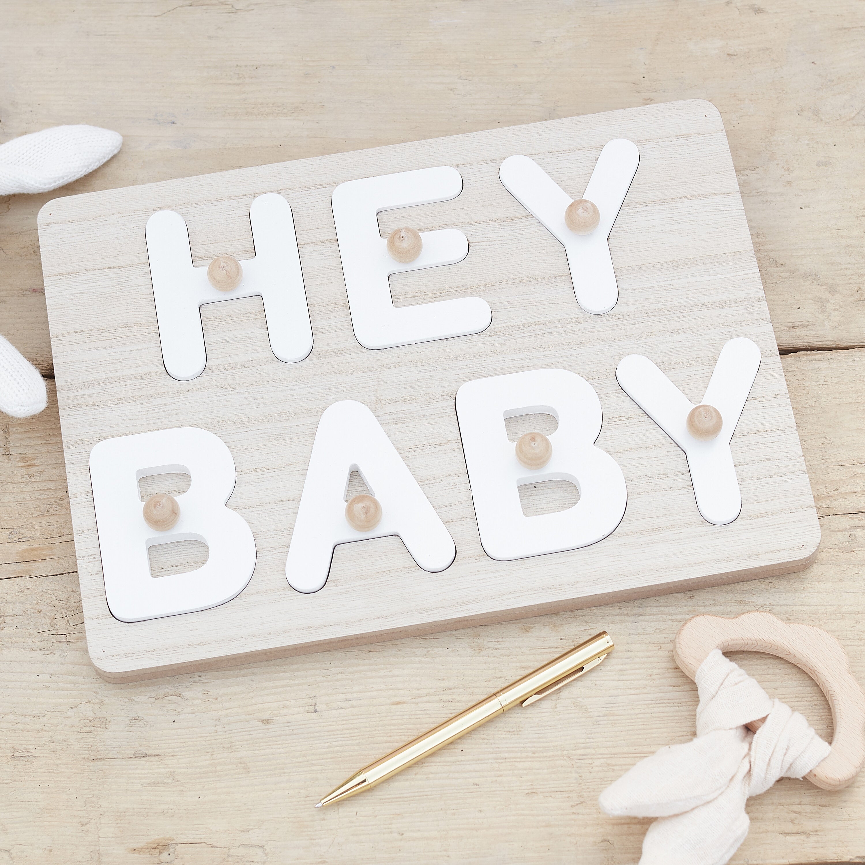 Hey Baby Wooden Puzzle Baby Shower Guest Book- 5 Inner Pack
