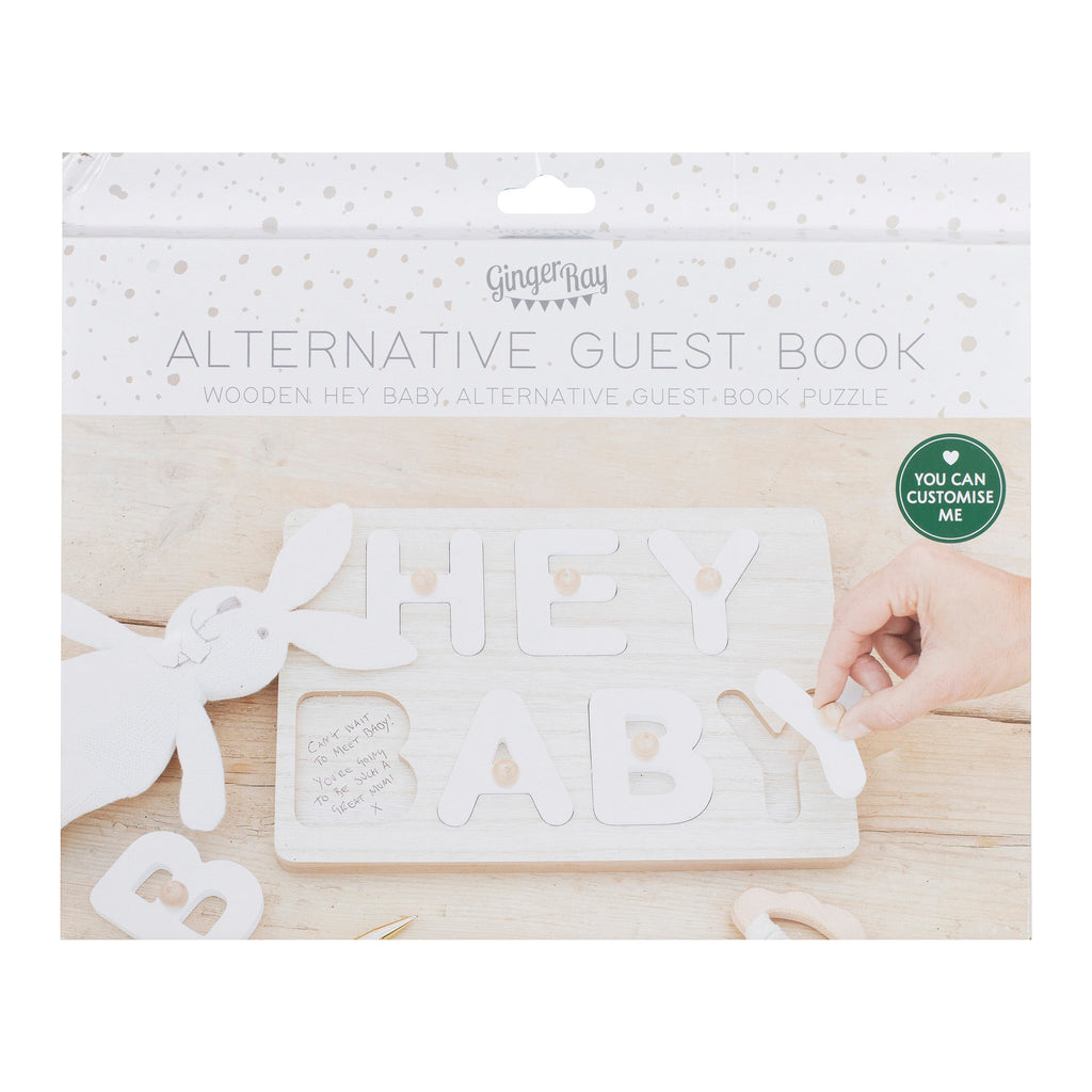 Hey Baby Wooden Puzzle Baby Shower Guest Book- 5 Inner Pack