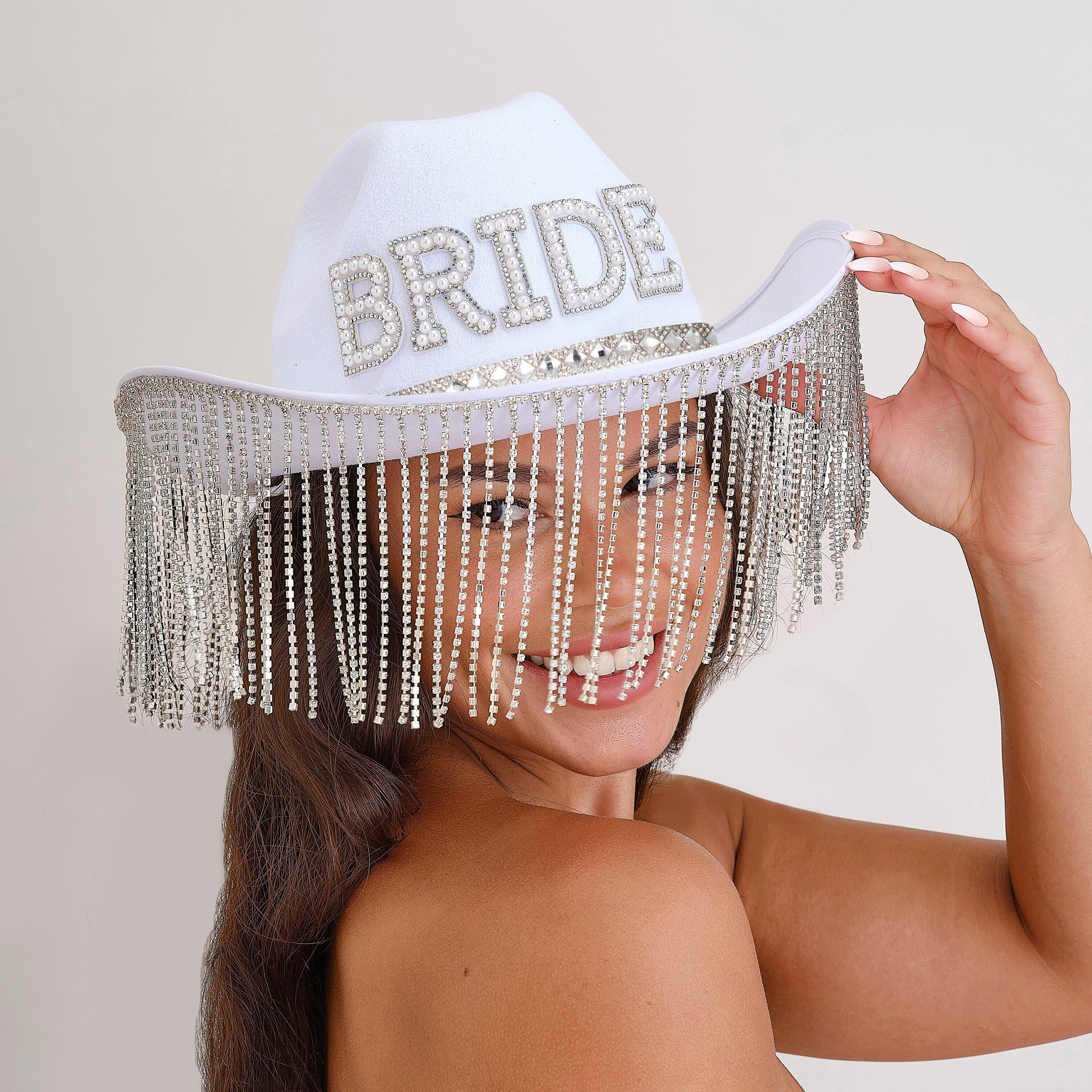 White Embellished Bride Cowboy Hat- 5 Inner Pack