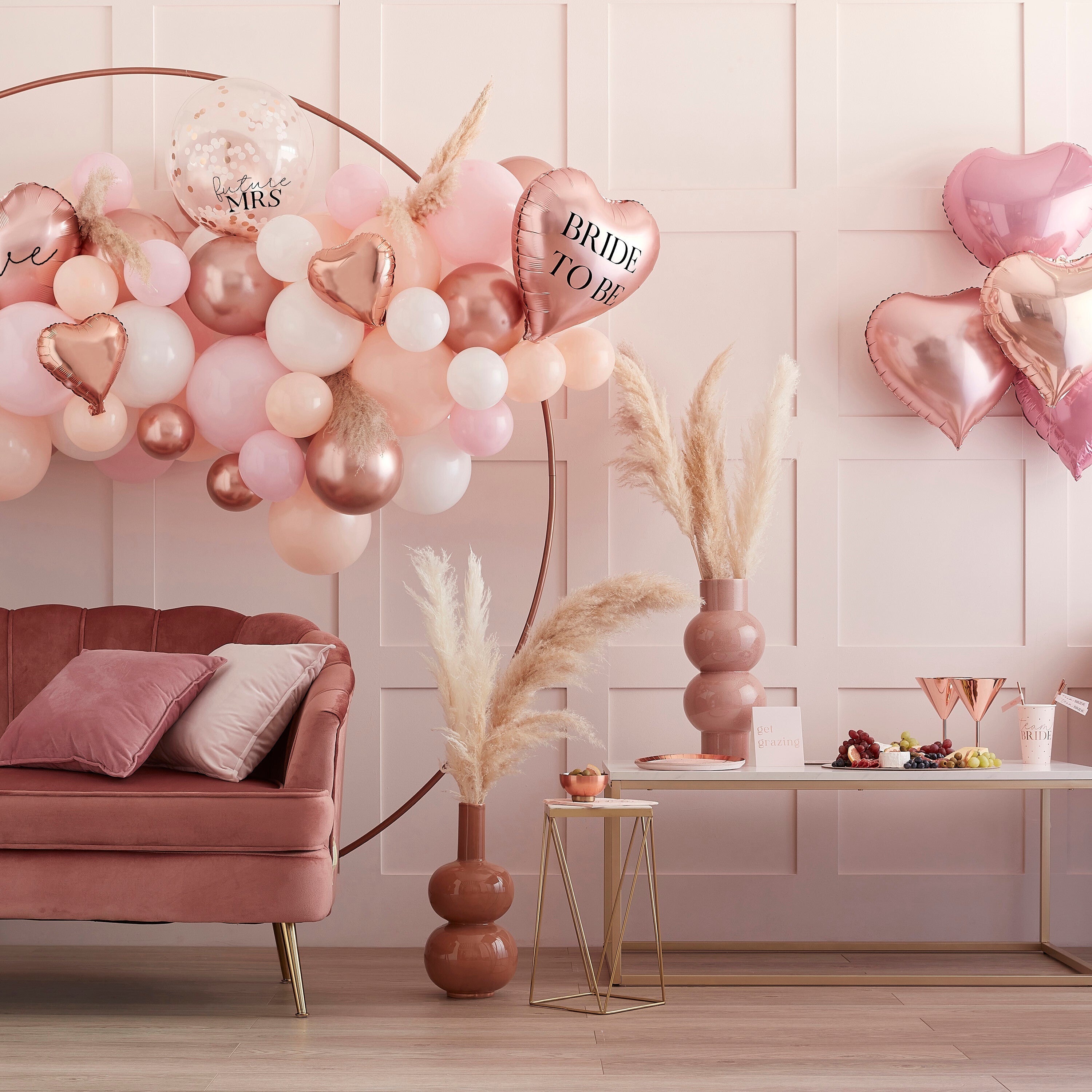 Pink, White, Peach and Rose Gold Hen Party Balloon Arch Kit- 5 Inner Pack