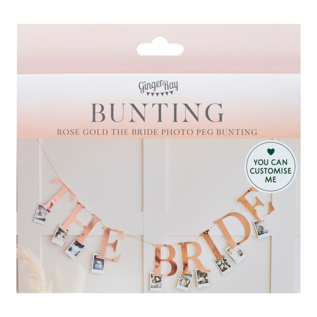 Rose Gold The Bride Hen Party Bunting with Photo Pegs- 5 Inner Pack